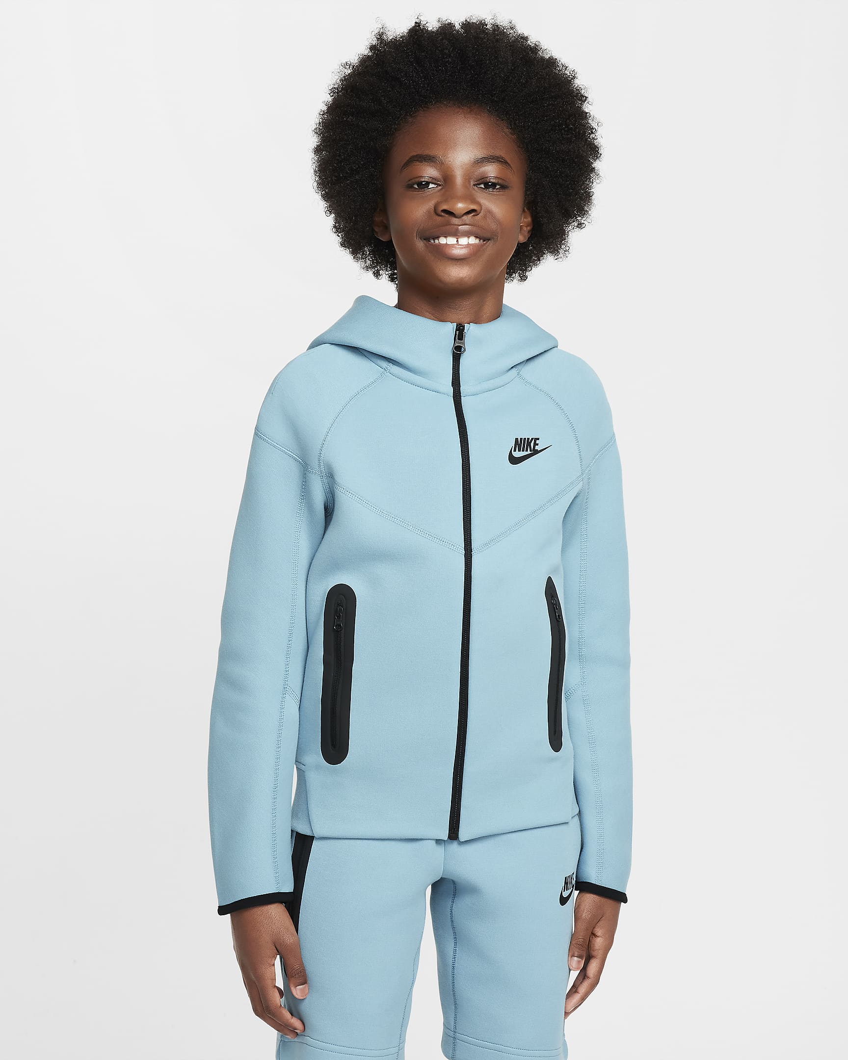 Mikina Nike Sportswear Tech Fleece s kapucí a dlouhým zipem pro větší děti (chlapce) - Denim Turquoise/Černá/Černá