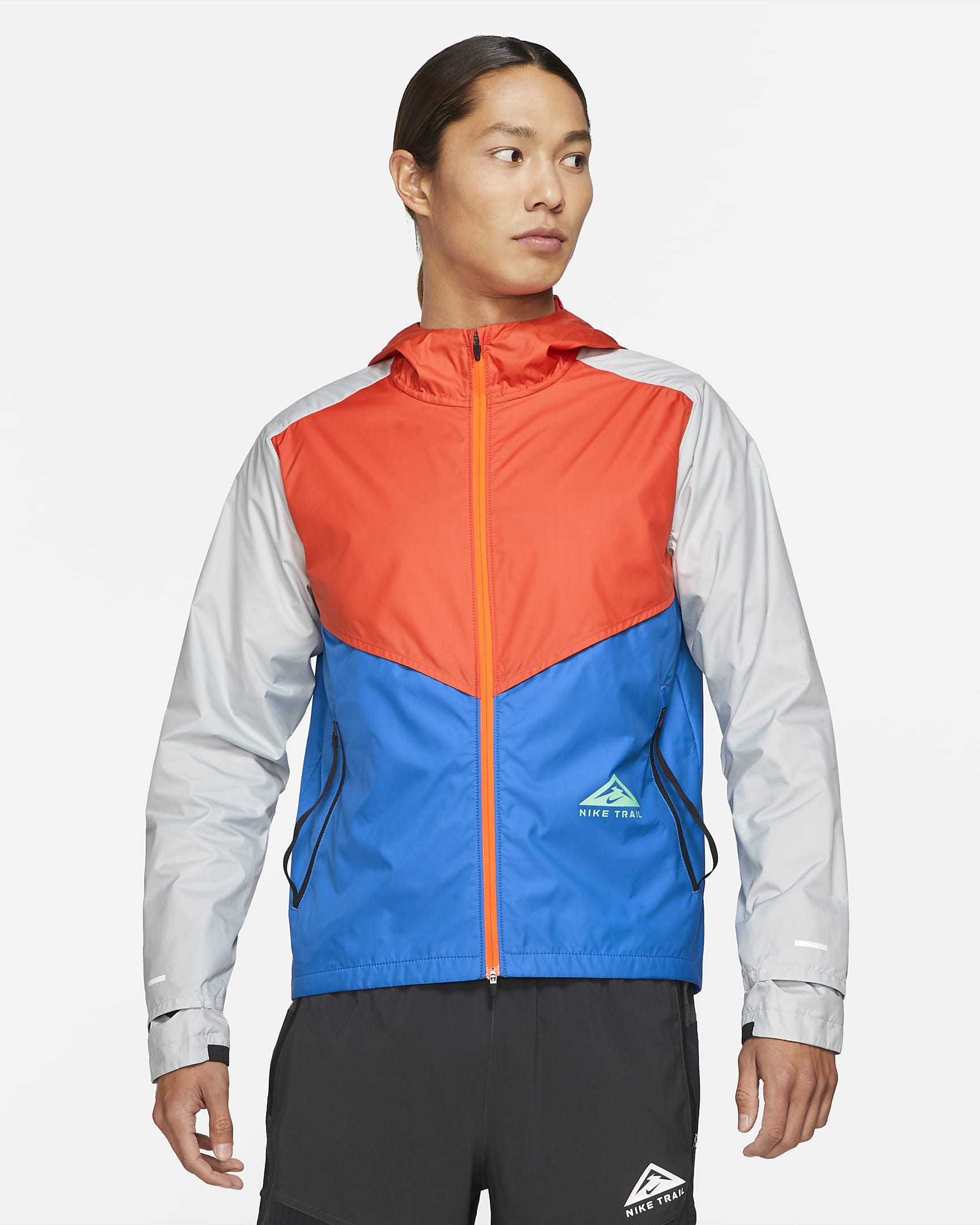 Nike Windrunner Men's Trail Running Jacket - Orange/Signal Blue/Grey Fog/Green Glow