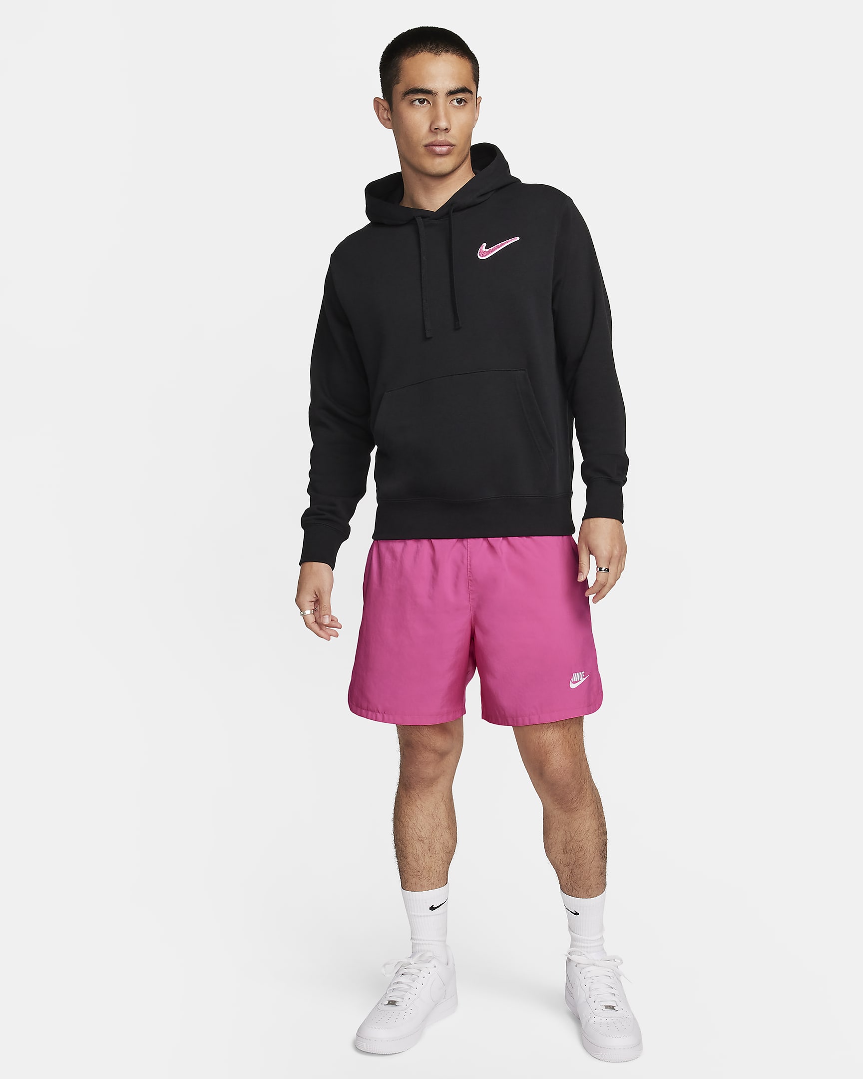 Nike Sportswear 男款套頭法國毛圈布連帽上衣 - 黑色/Pinksicle