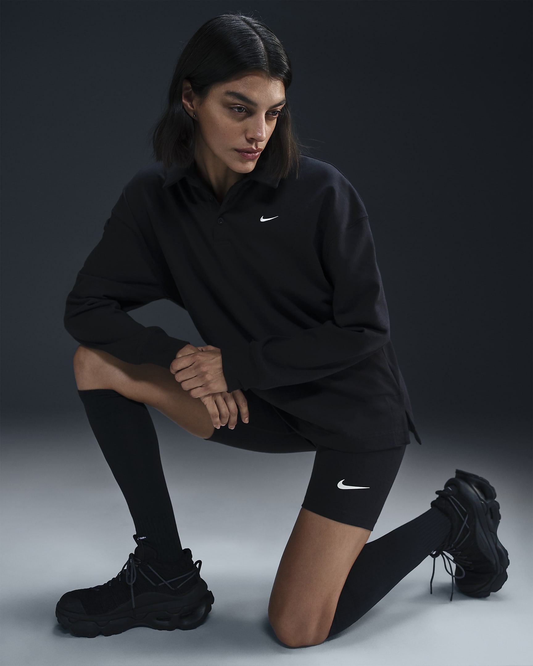 Nike Sportswear Essential Women's Oversized Long-Sleeve Polo - Black/Sail