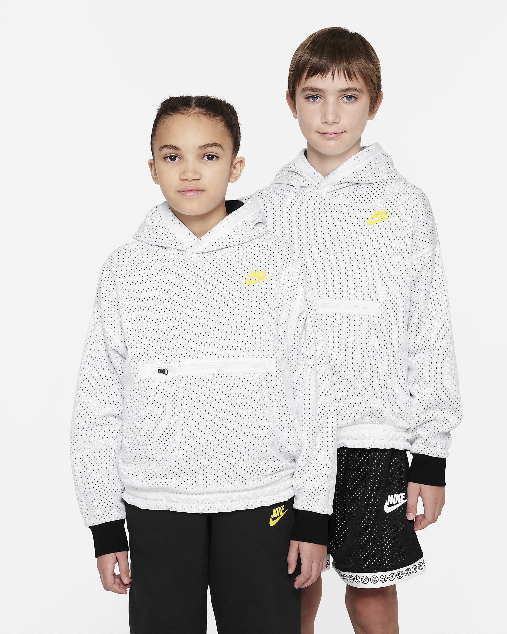 Nike Culture of Basketball Older Kids' Reversible Hoodie - Black/White/Opti Yellow