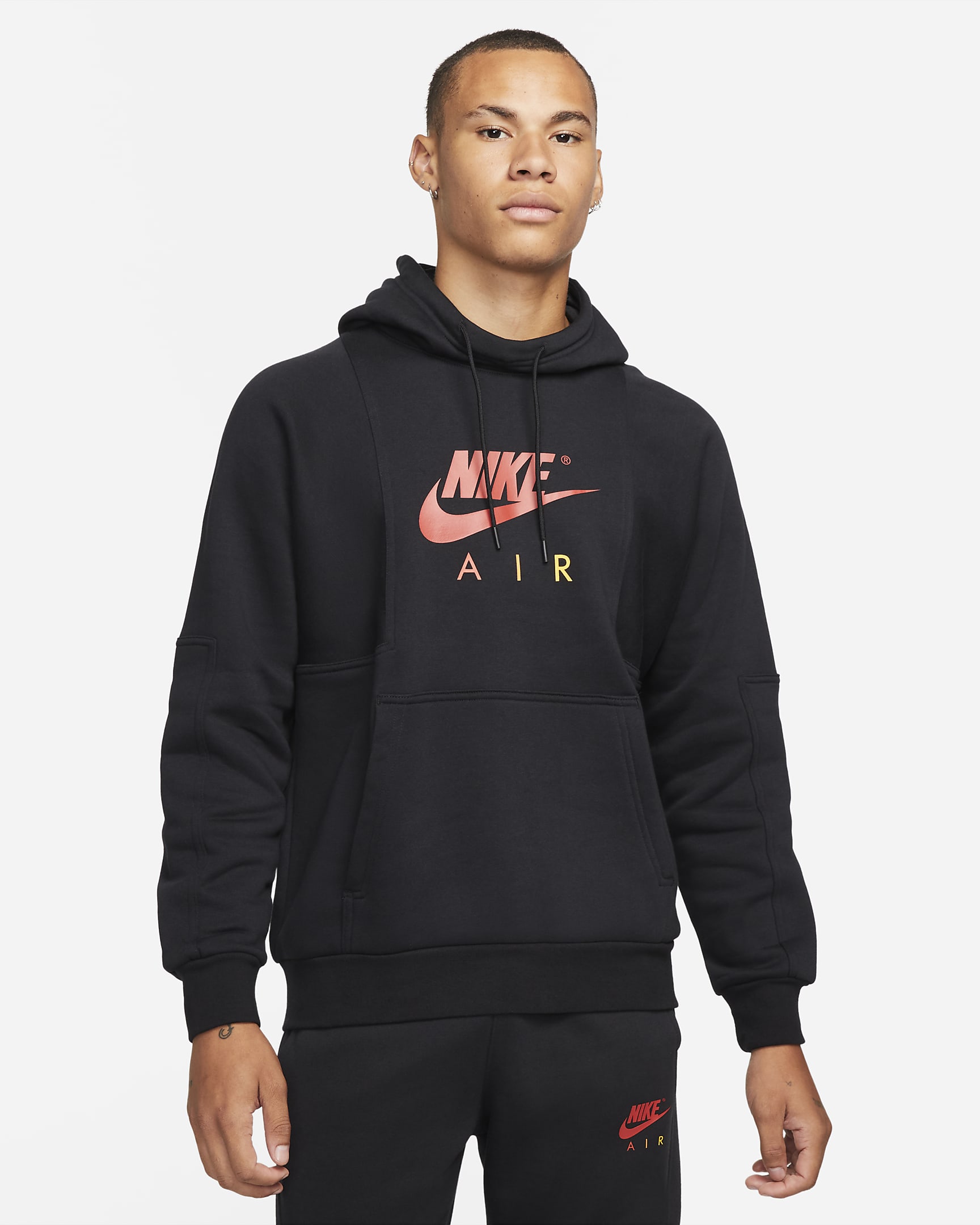 Sudadera con gorro sin cierre para hombre Nike Air - Negro/Rojo místico