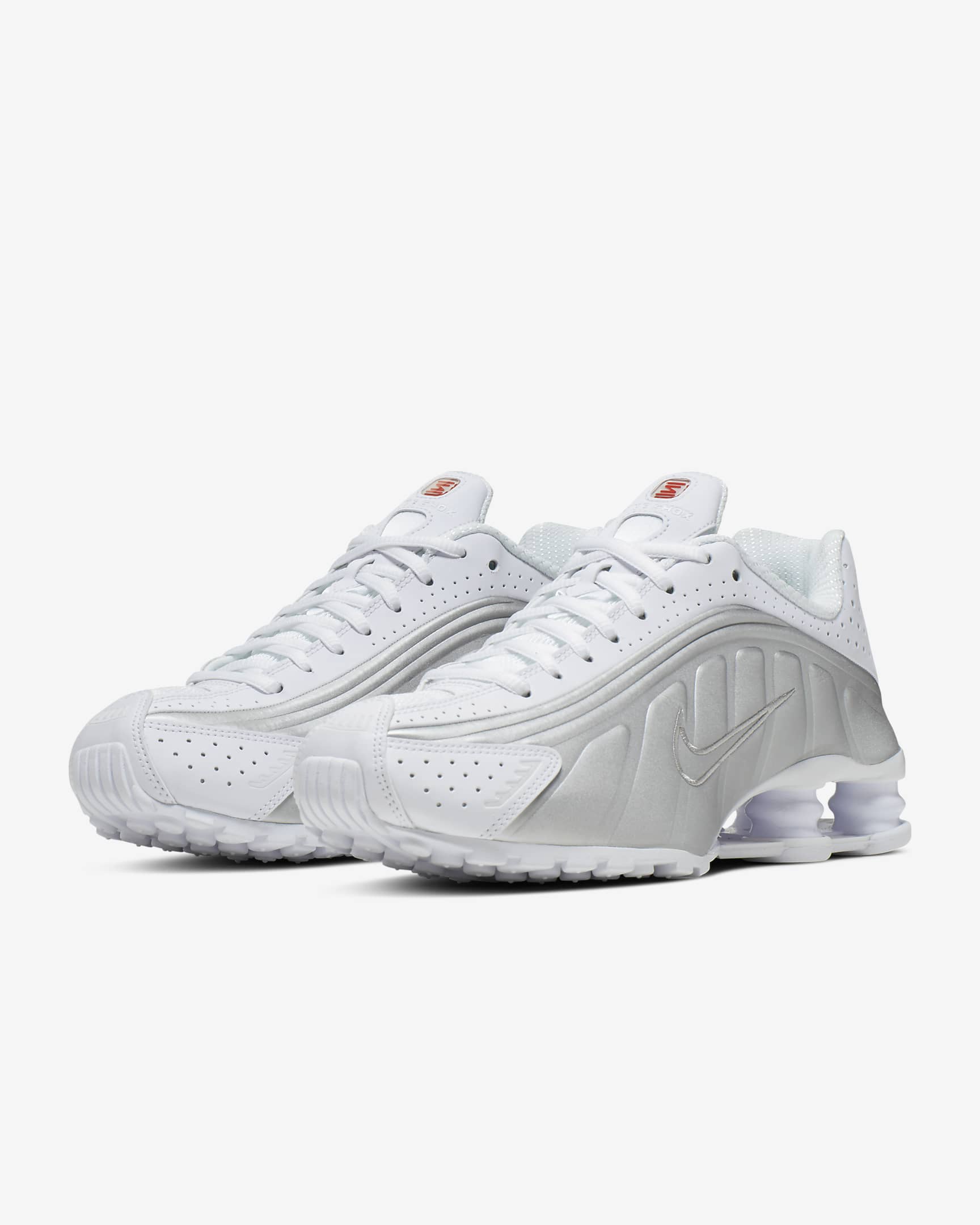 Nike Shox R4 Shoes - White/Metallic Silver/Max Orange/White