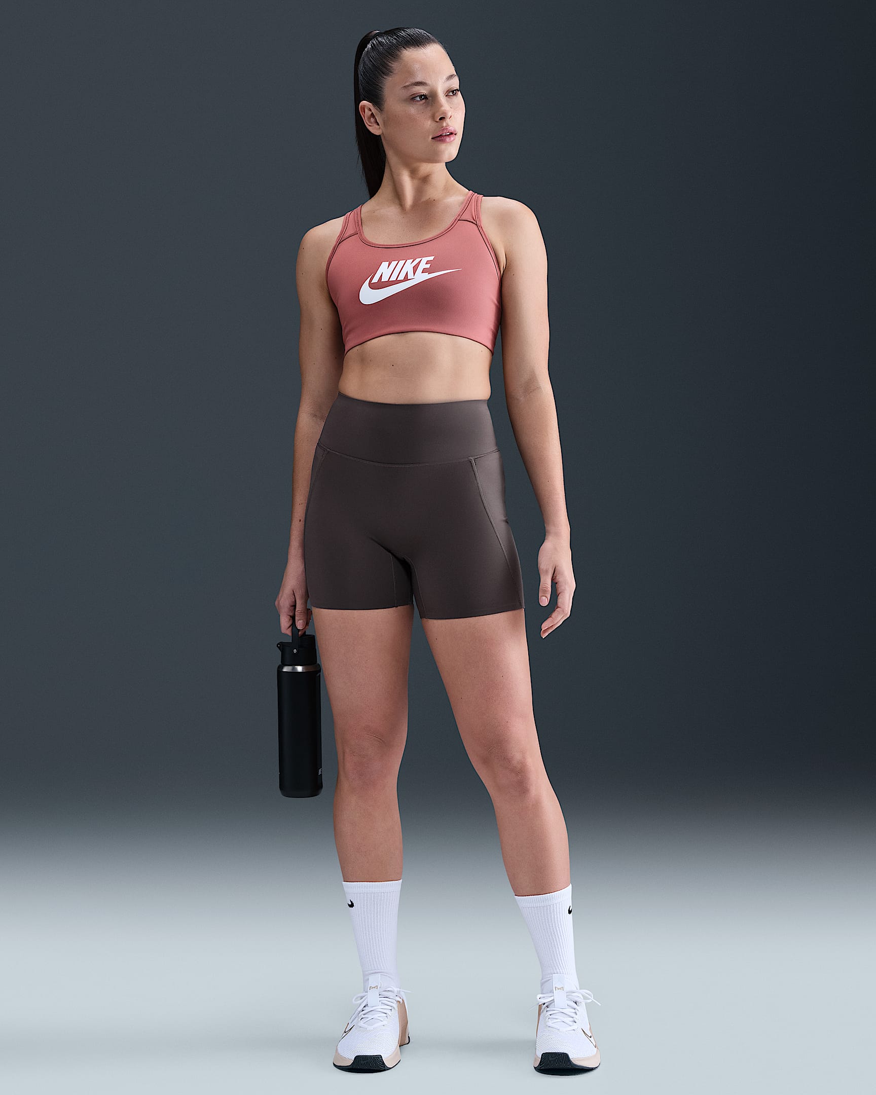 Shorts da ciclista 13 cm a vita alta senza cucitura anteriore Nike Universa – Donna - Thunder Grey/Thunder Grey/Dark Shadow