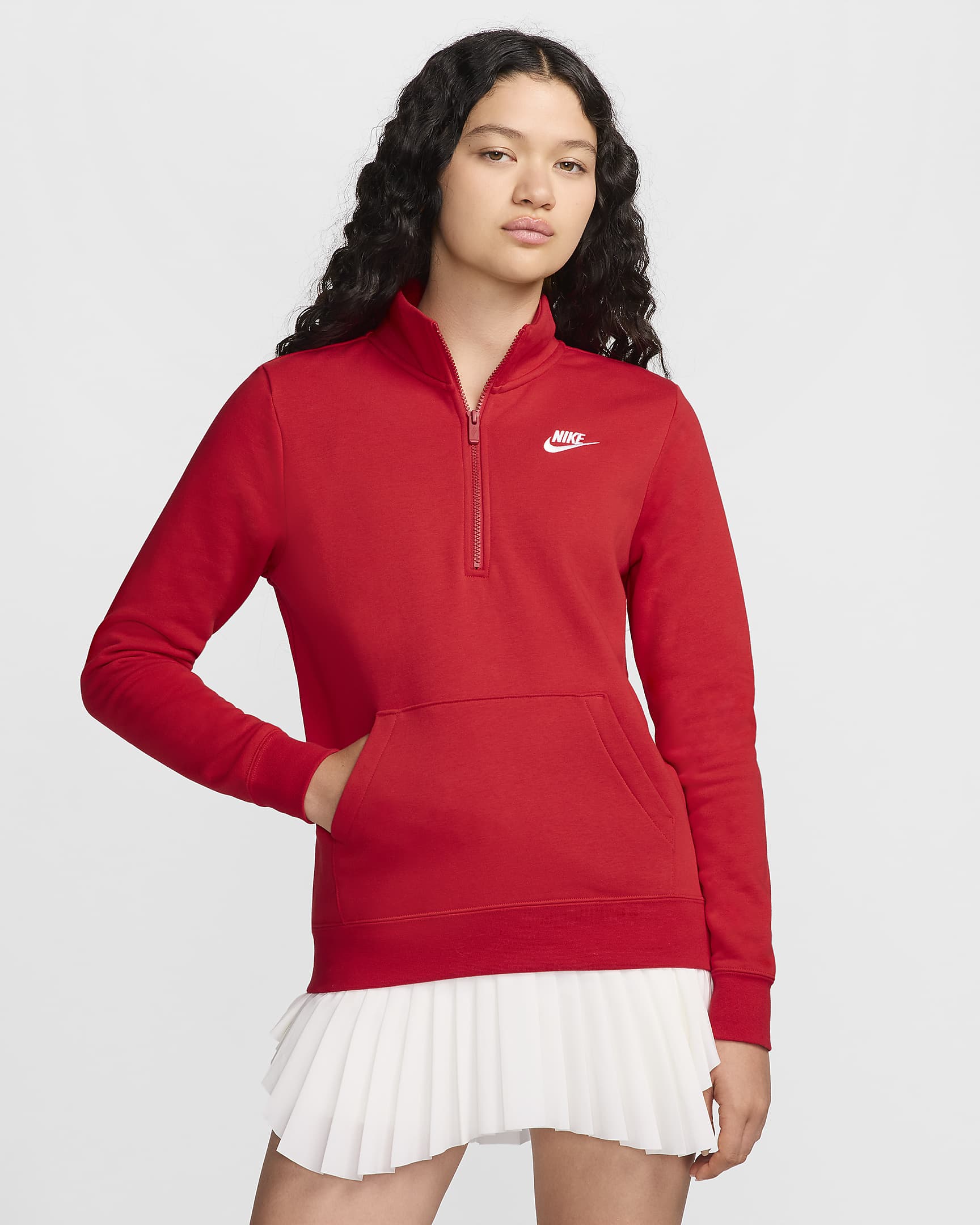 Sudadera de medio cierre para mujer Nike Sportswear Club Fleece - Rojo universitario/Blanco