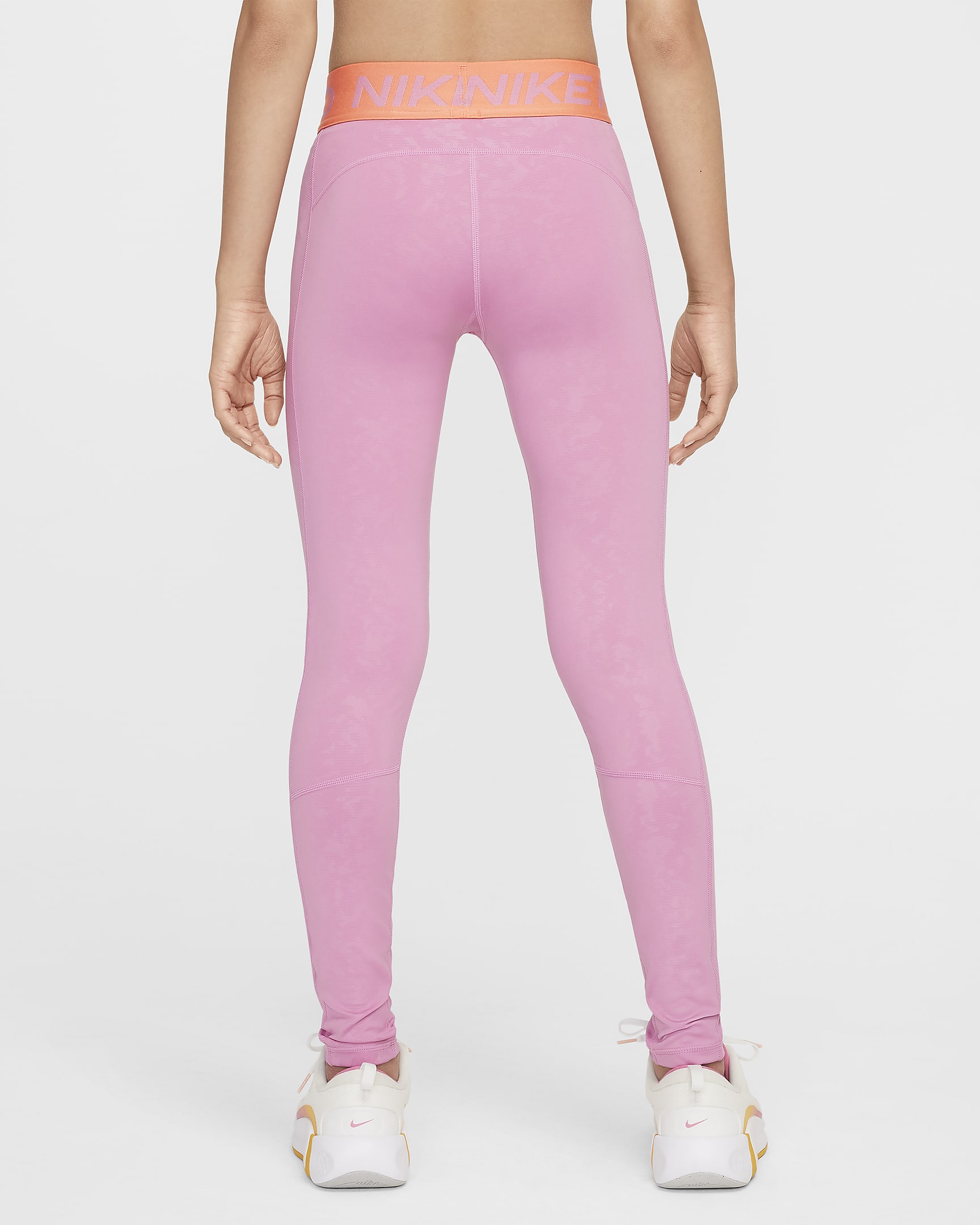 Dziewczęce legginsy ze średnim stanem Dri-FIT Nike Pro - Magic Flamingo/Light Wild Mango/Biel