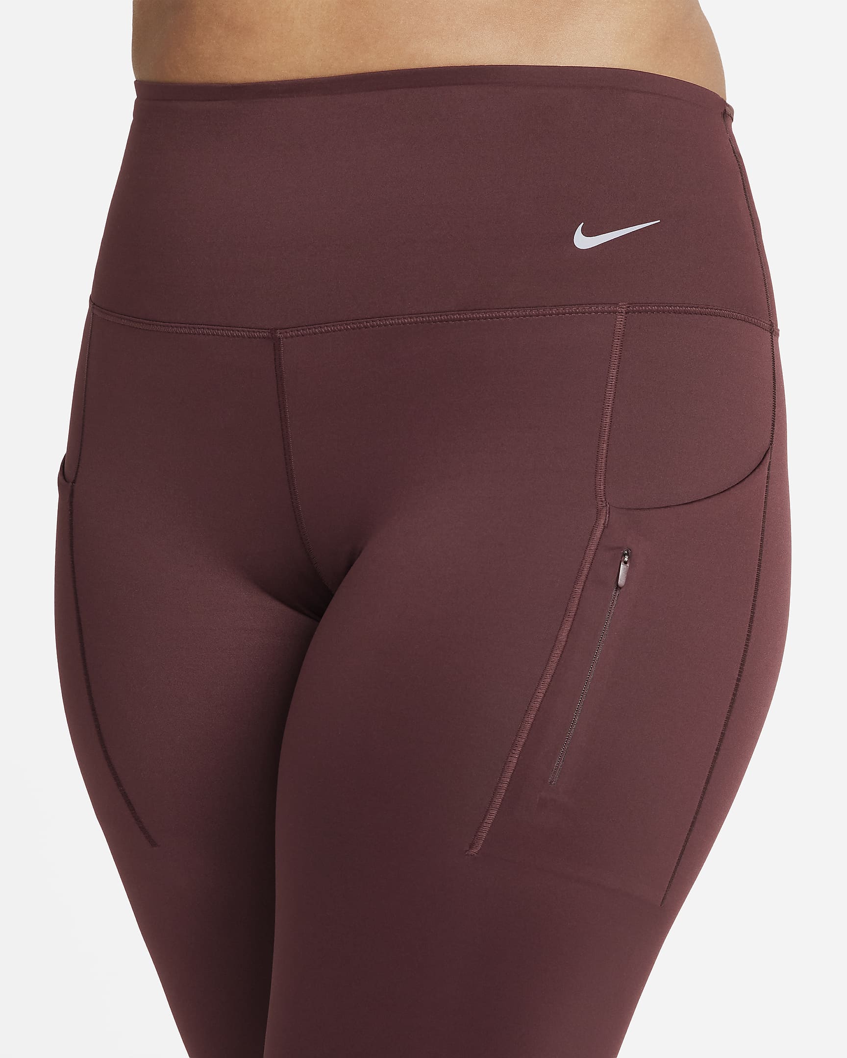 Leggings a todo o comprimento de cintura subida e suporte firme com bolsos Nike Go para mulher - Borgonha Crush/Preto