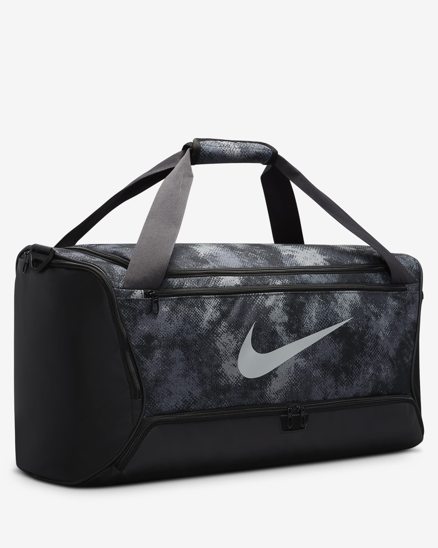 กระเป๋า Duffel Nike Brasilia (ขนาดกลาง, 60 ล.) - Iron Grey/ดำ/Light Smoke Grey