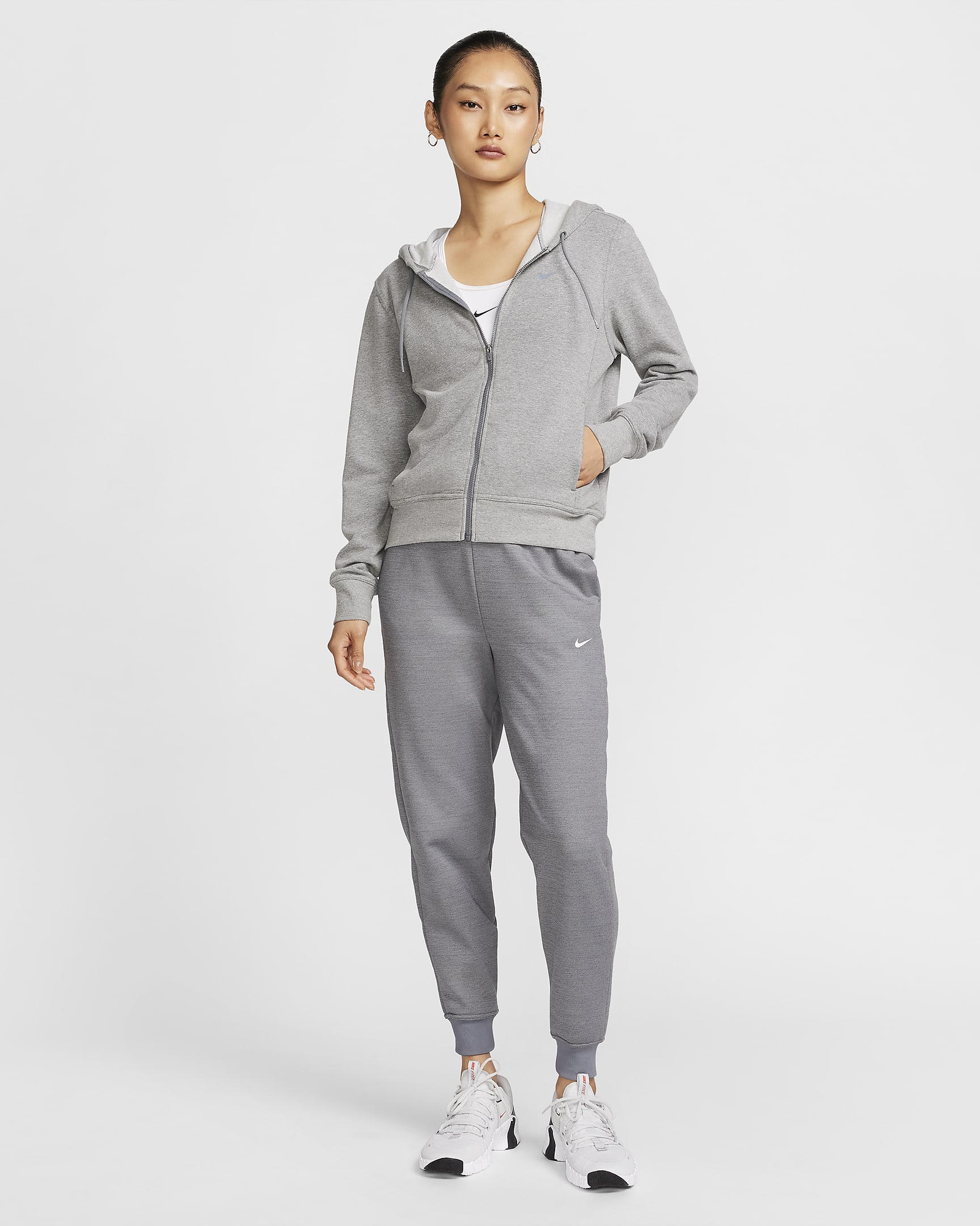 Nike Dri-FIT One Women's Full-Zip French Terry Hoodie - Carbon Heather/Black