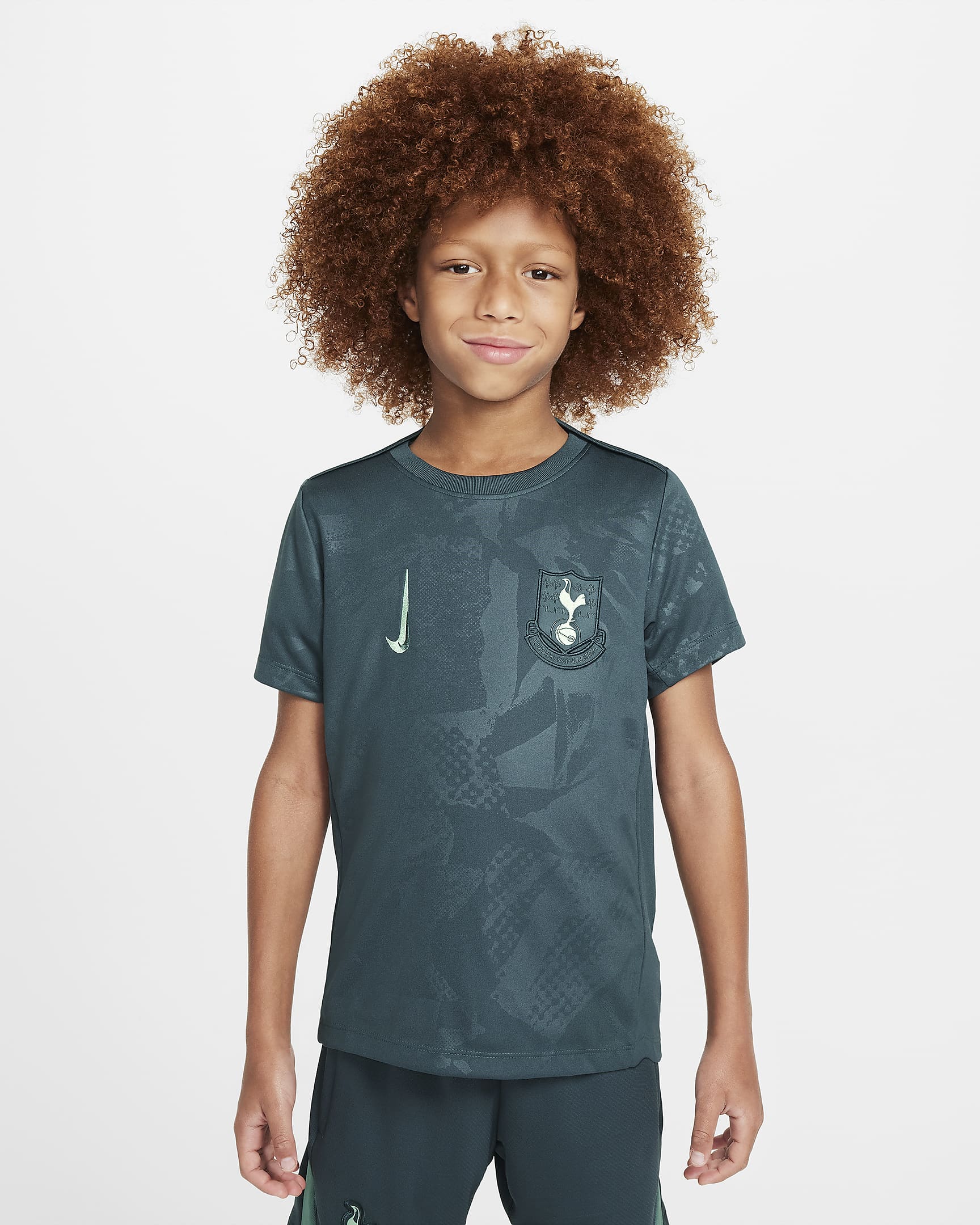 Przedmeczowa koszulka piłkarska dla dużych dzieci Nike Dri-FIT Tottenham Hotspur Academy Pro (wersja trzecia) - Faded Spruce/Enamel Green