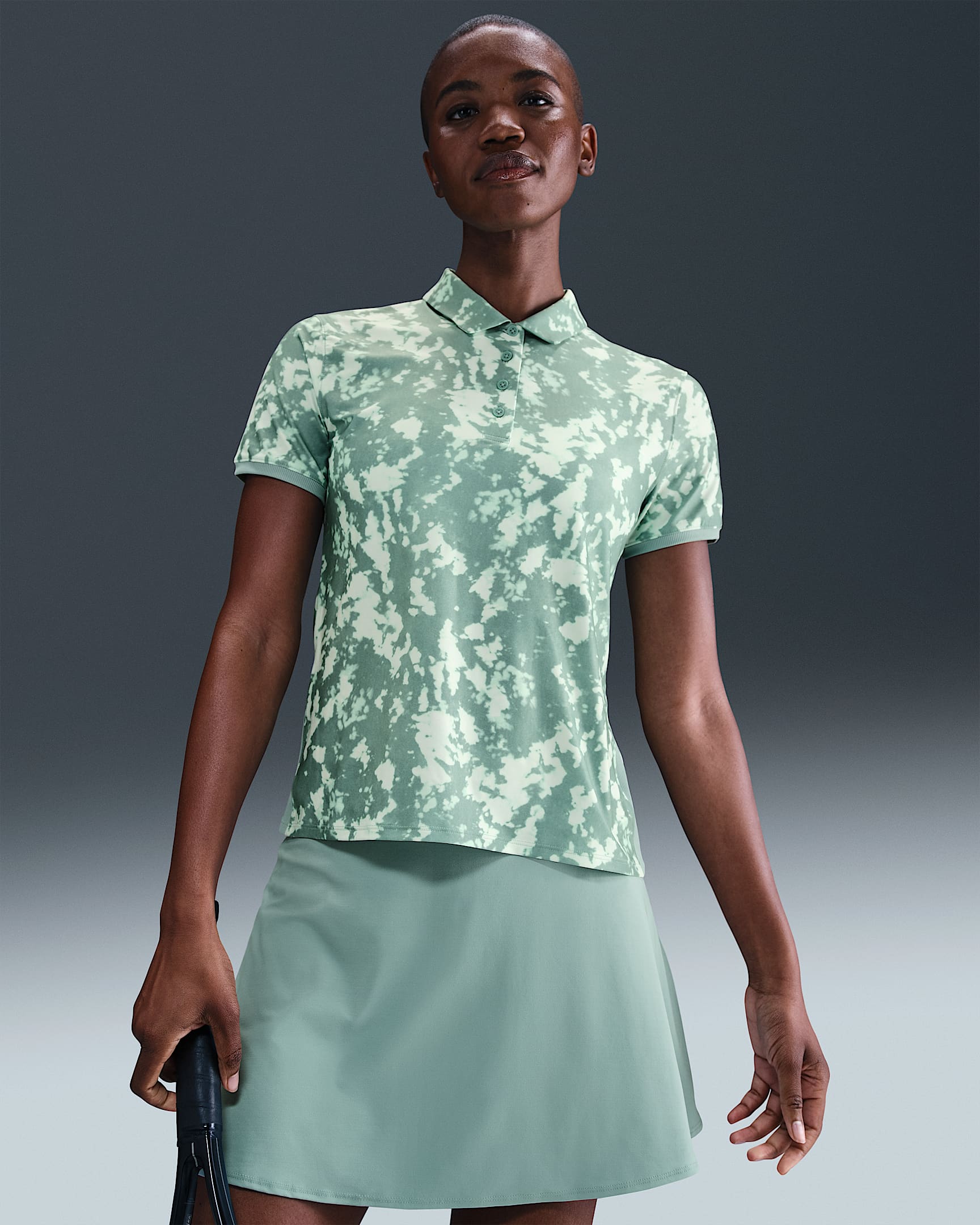 Nike Victory kurzärmliges Golf-Poloshirt mit Print und Dri-FIT-Technologie (Damen) - Mint Foam/Cannon/Weiß