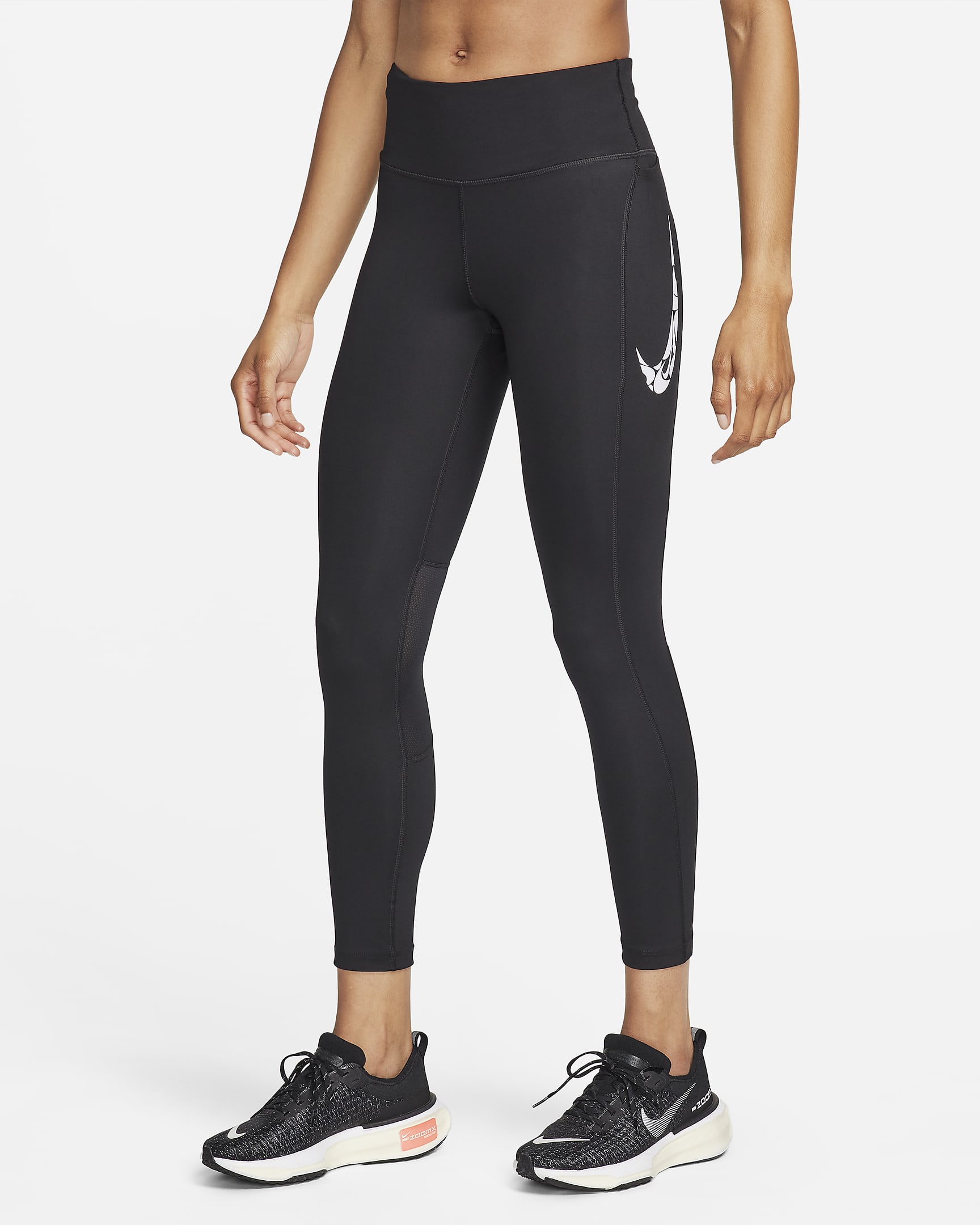 Nike Fast Women's Mid-Rise 7/8 Running Leggings with Pockets - Black/White