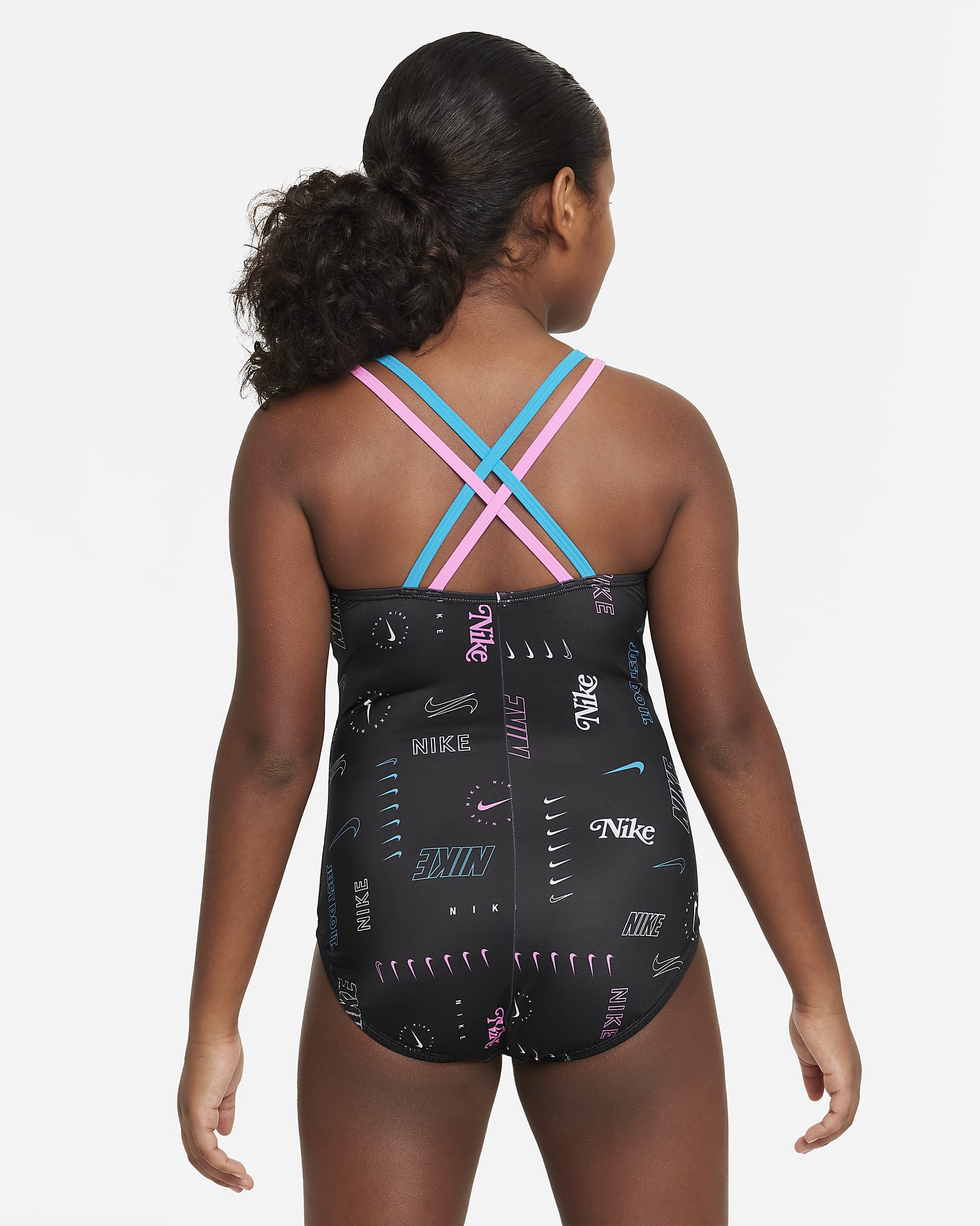 Nike Older Kids' (Girls') Spiderback One-piece Swimsuit - Black/Pink Spell/Blue Lightning/Pink Spell