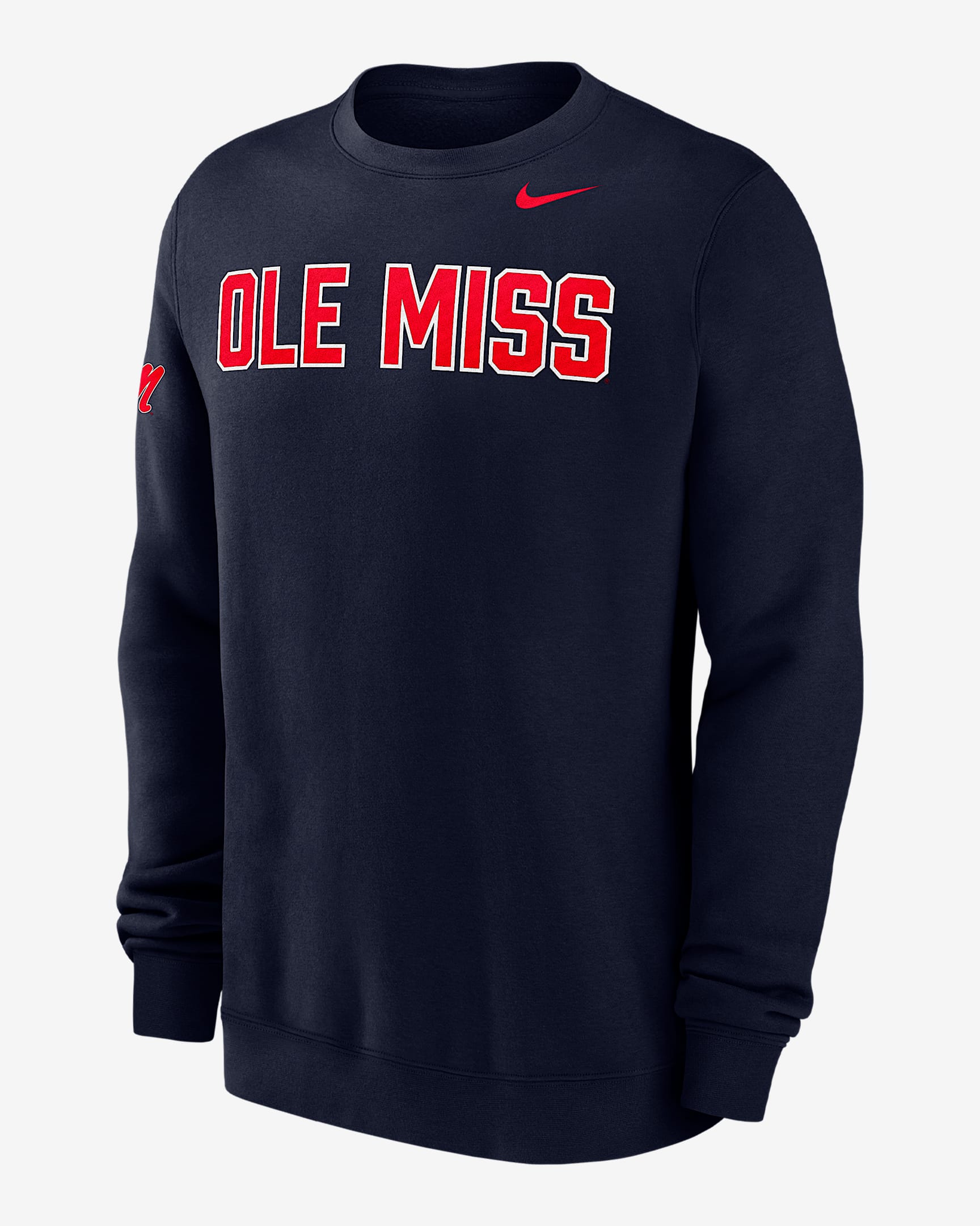 Ole Miss Club Fleece Men's Nike College Crew-Neck Sweatshirt - College Navy