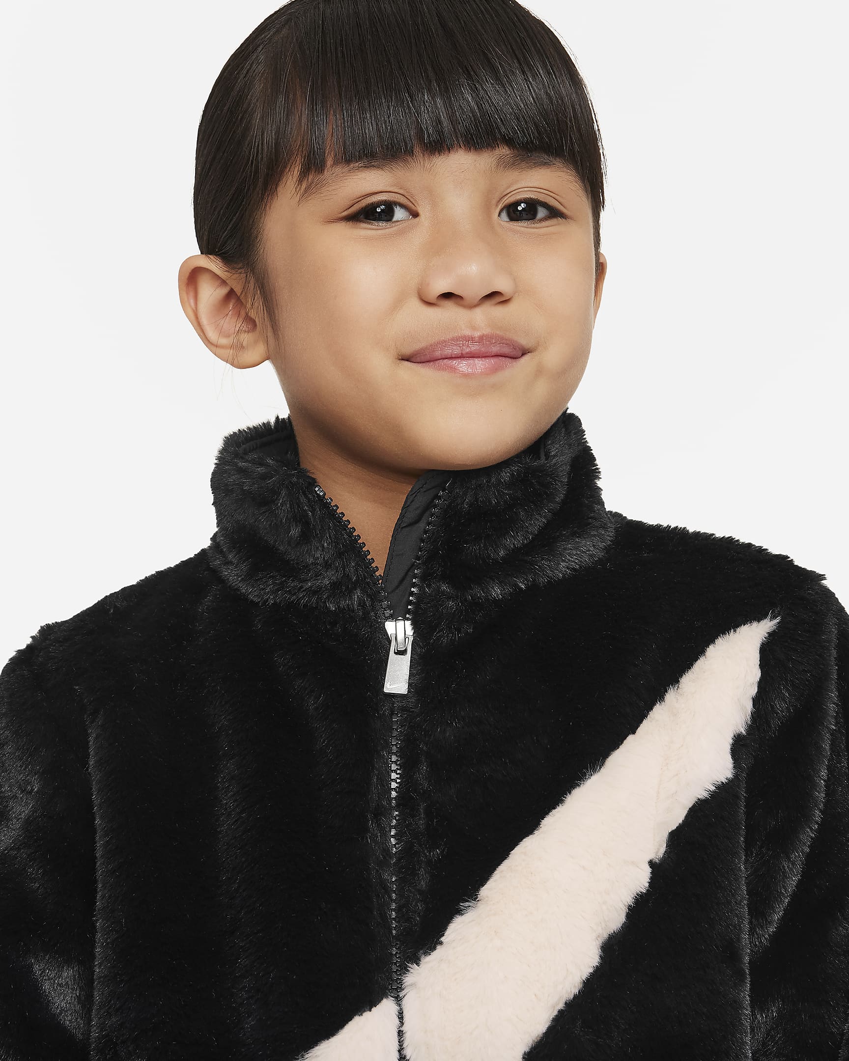 Nike Little Kids' Swoosh Faux Fur Jacket.