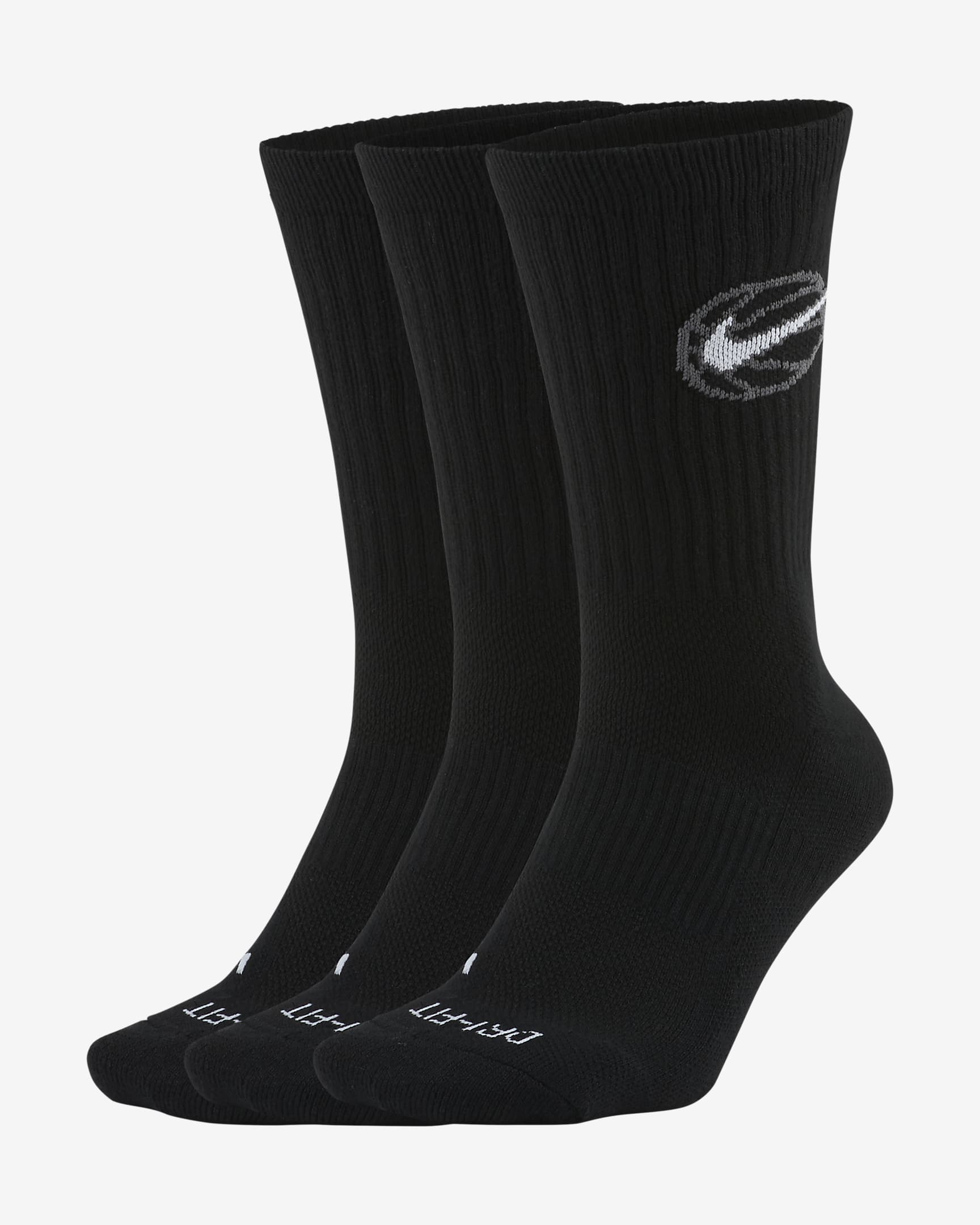 Nike Everyday Crew Basketball Socks (3 Pair) - Black/White