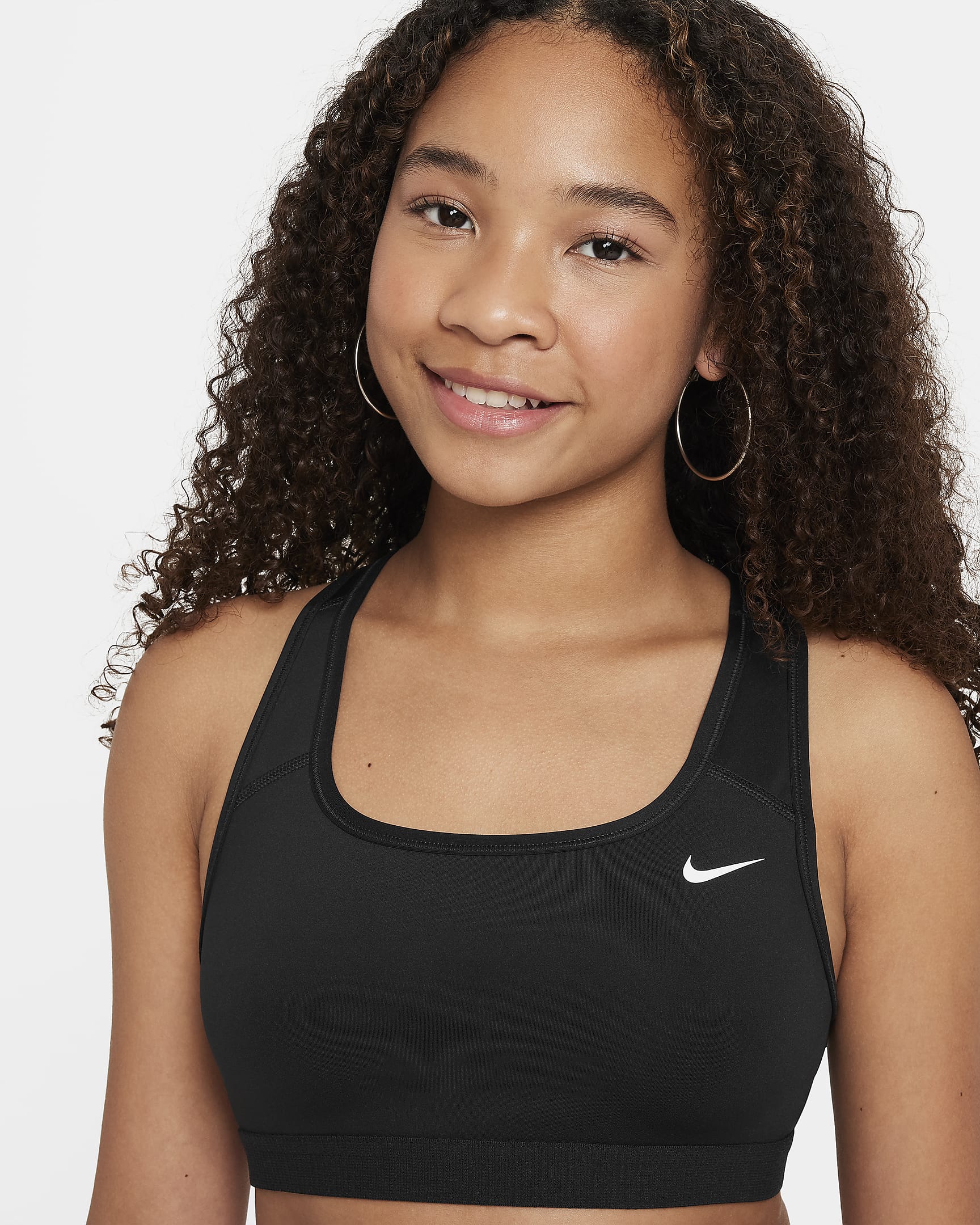 Bra deportivo para niñas talla grande Nike Swoosh - Negro/Blanco