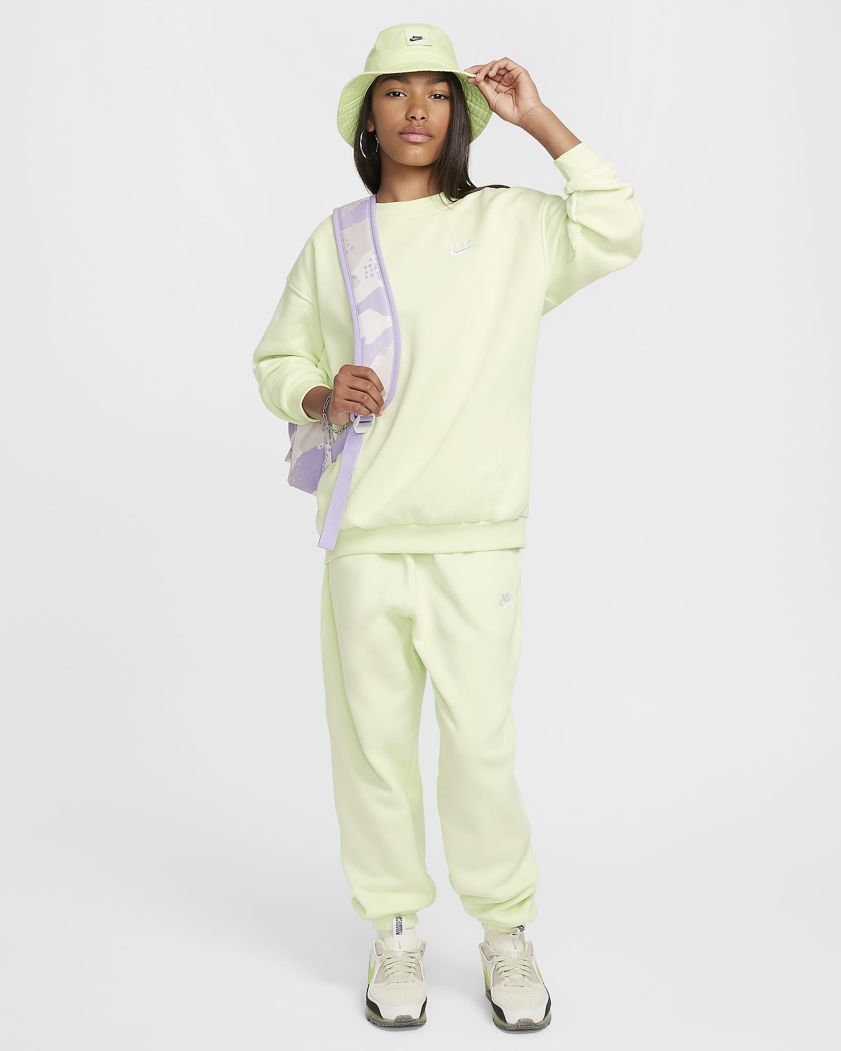 Nike Sportswear Club Fleece Big Kids' Oversized Sweatshirt - Lime Ice/White