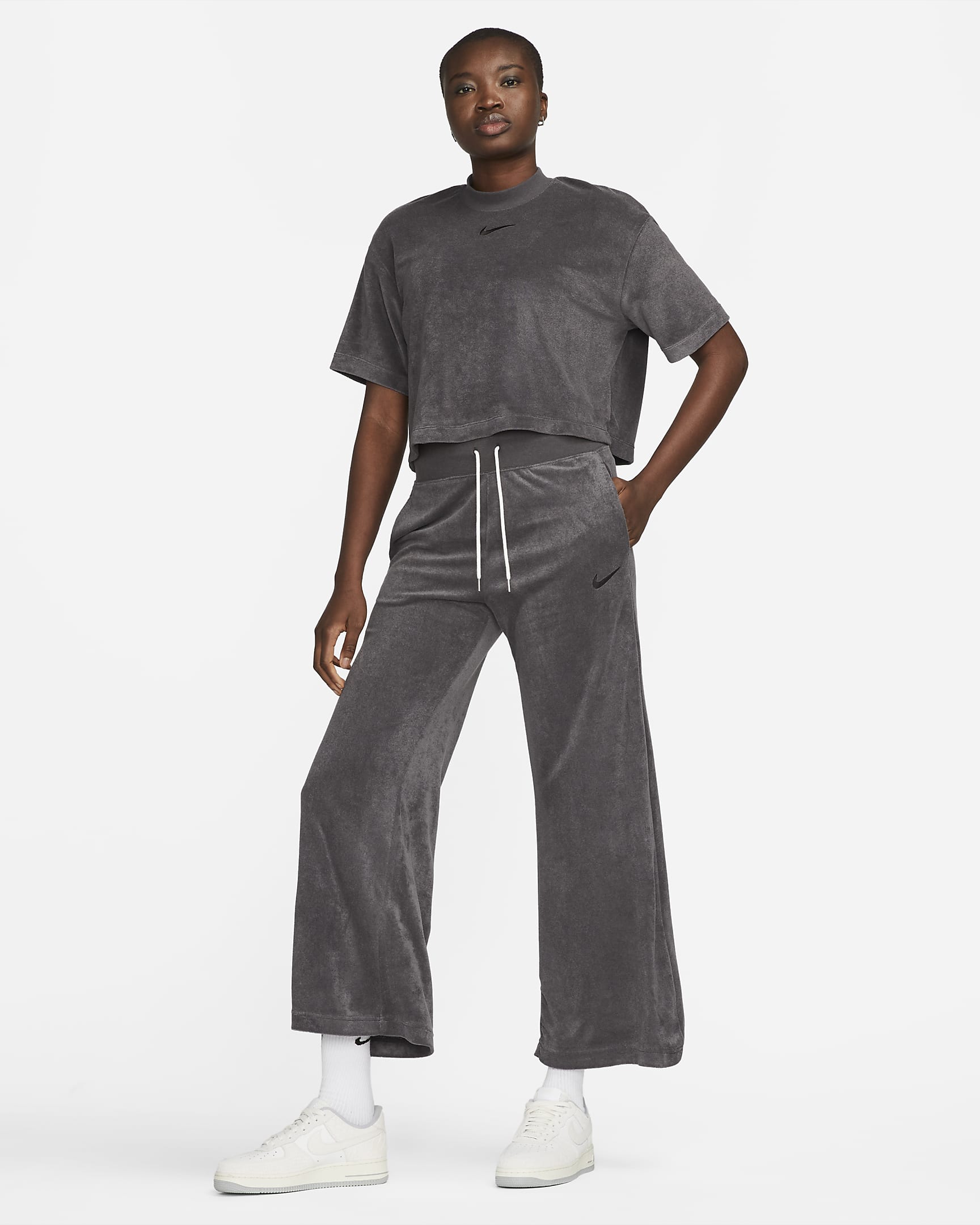 Nike Sportswear Women's High-Waisted Wide-Leg Terry Trousers - Anthracite/Black