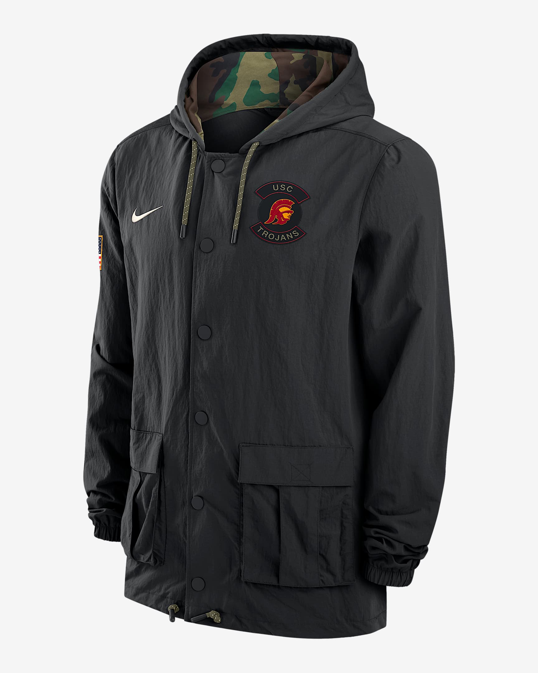 USC Men's Nike Full-Snap Hooded Military Jacket - Black