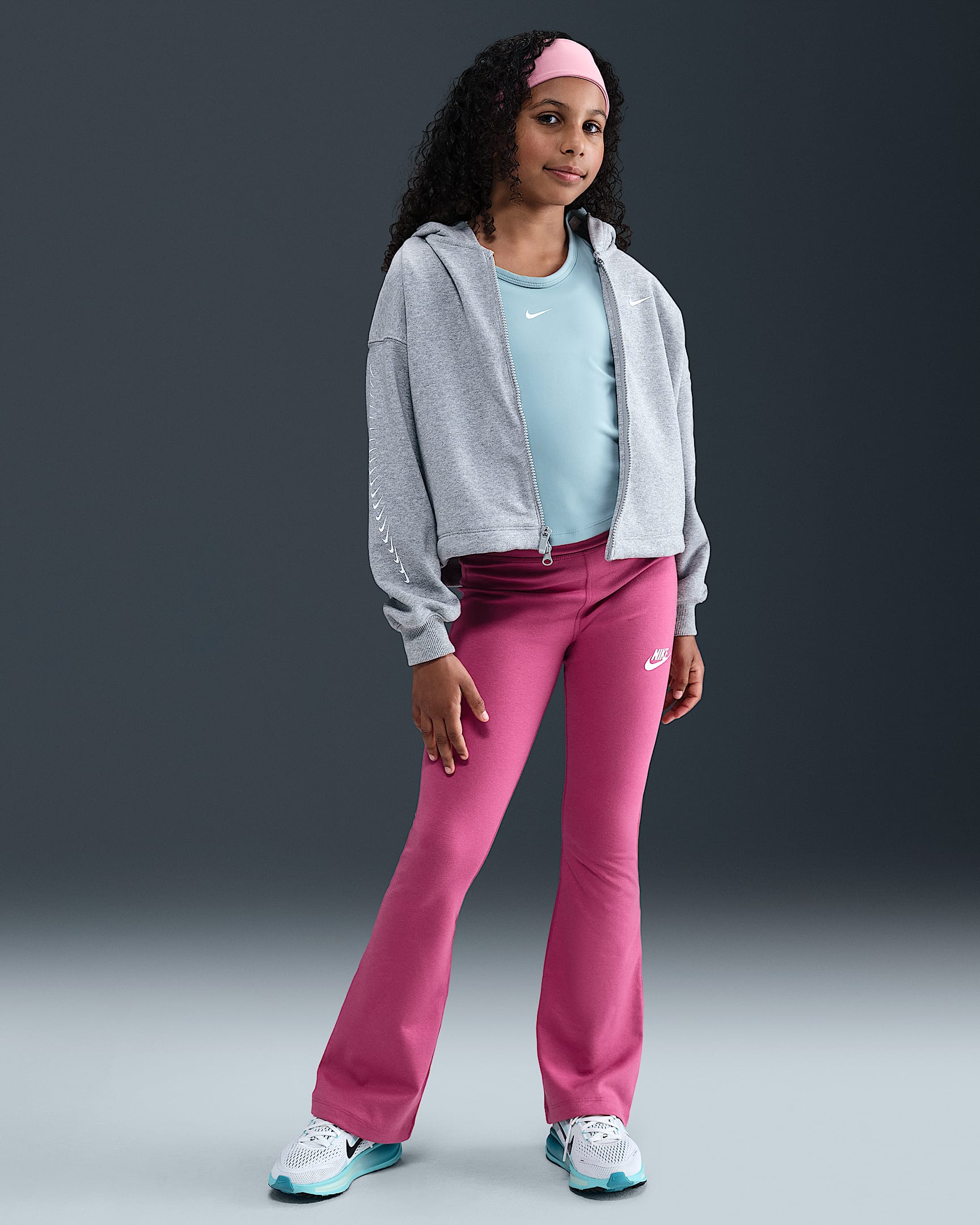 Nike Sportswear Classic Girls' High-Waisted Flared Leggings - Sweet Beet/White