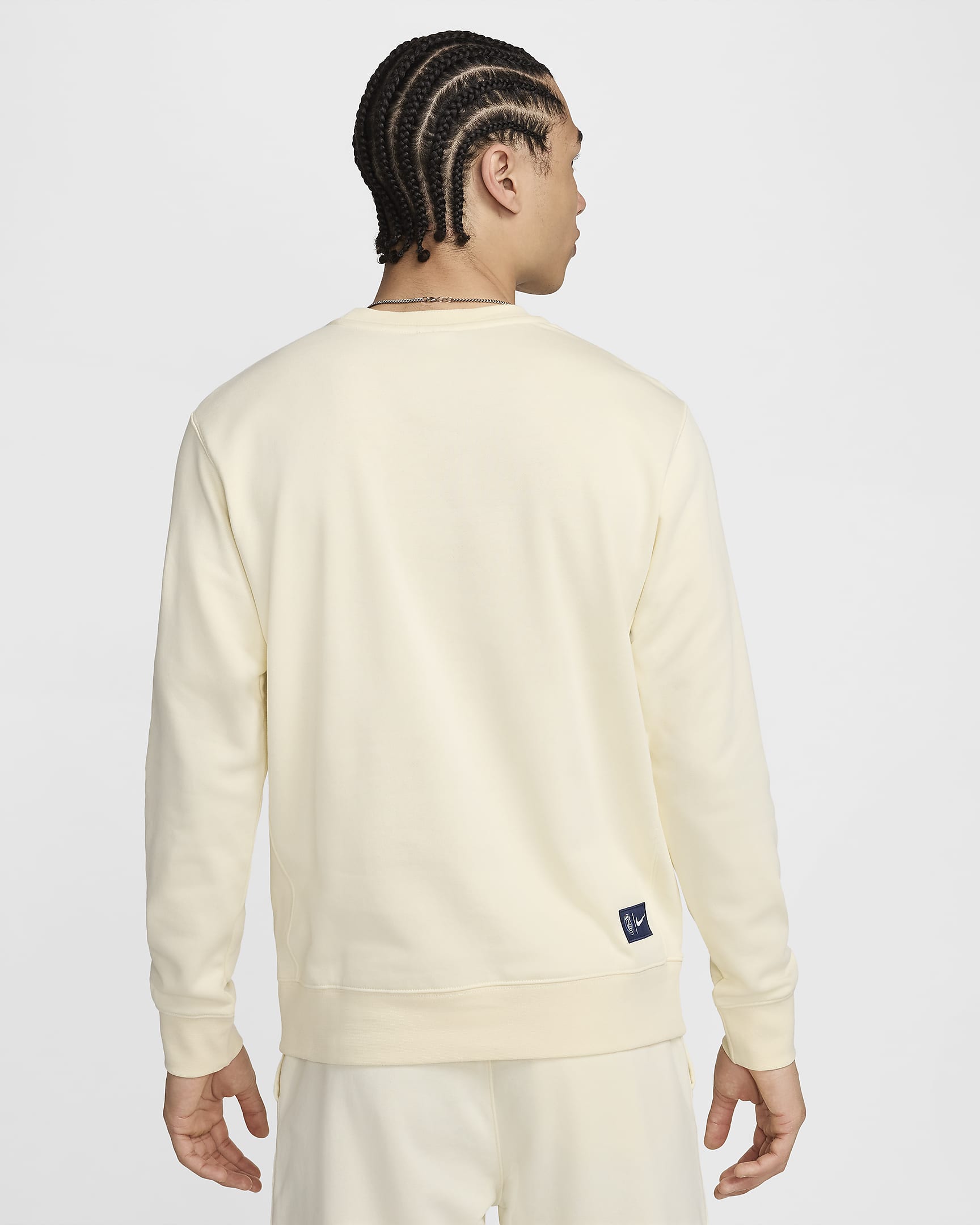 Paris Saint-Germain Club Men's Nike Football French Terry Crew-Neck Sweatshirt - Coconut Milk/Midnight Navy