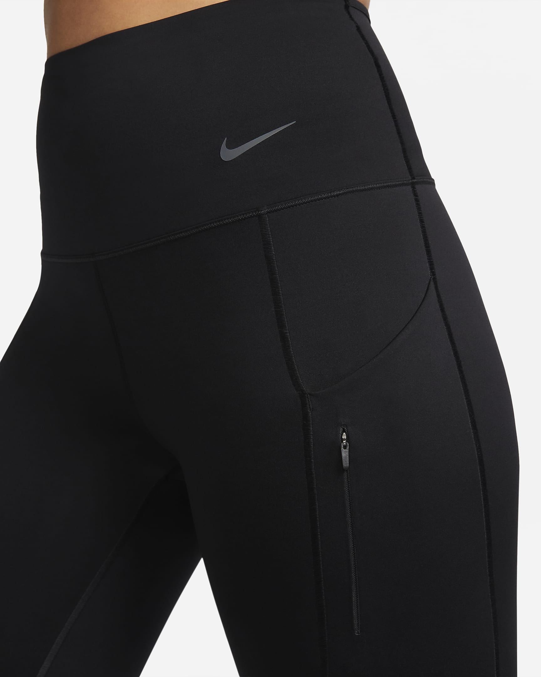 Leggings cropped de tiro alto y sujeción firme con bolsillos para mujer Nike Go - Negro/Negro