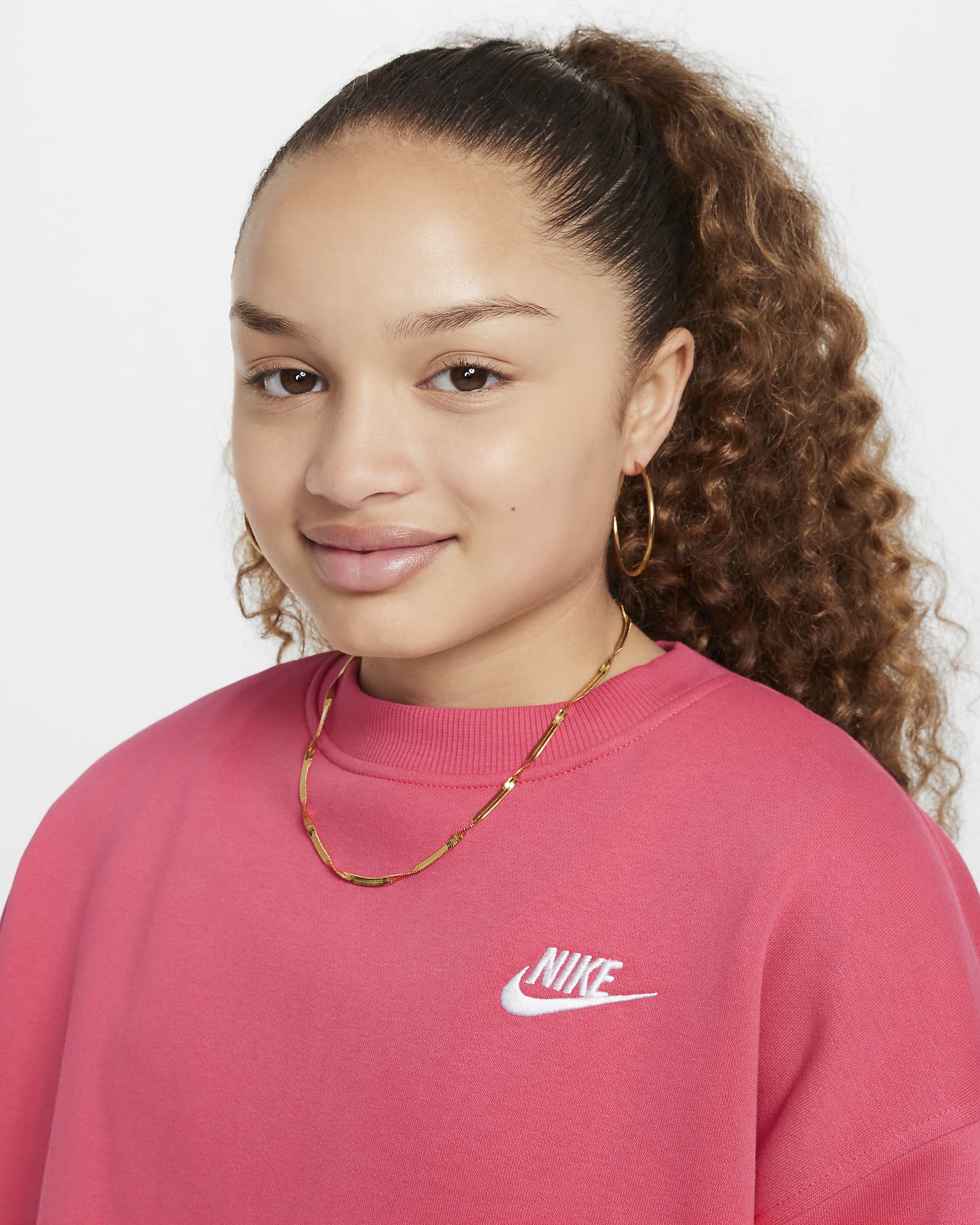 Volnější mikina Nike Sportswear Club Fleece pro větší děti - Aster Pink/Bílá