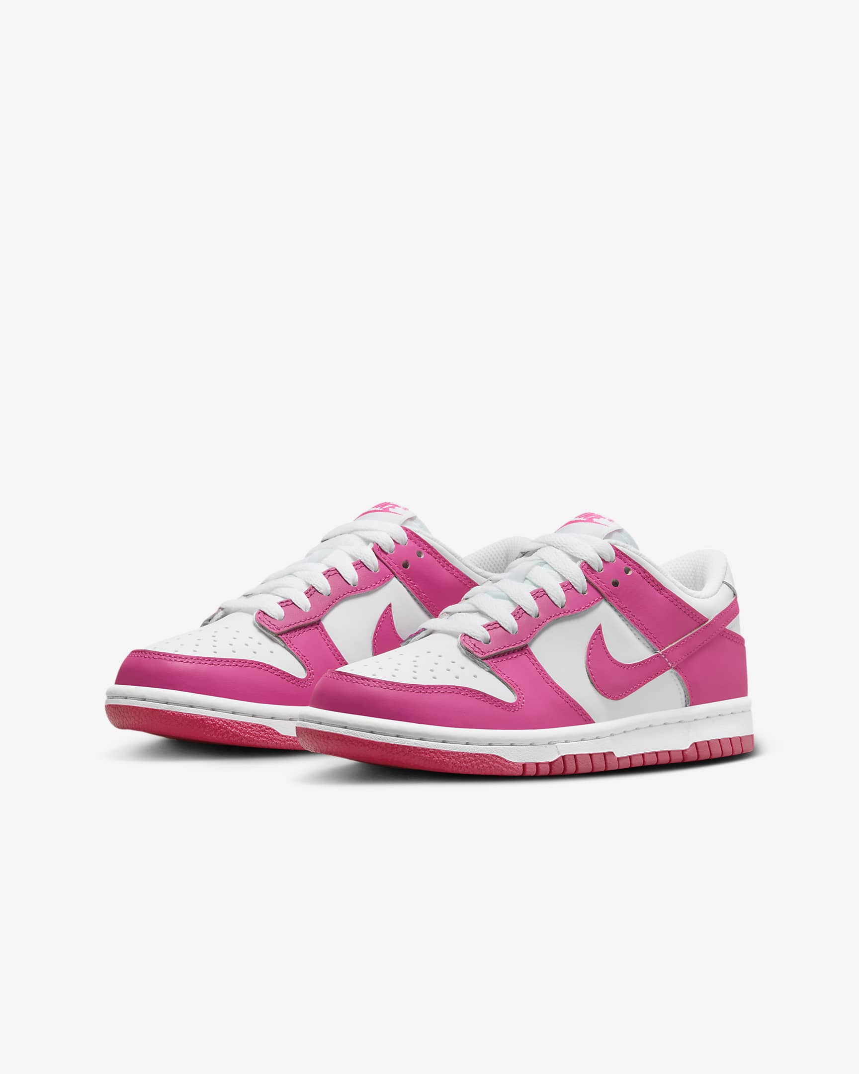 Nike Dunk Low-sko til større børn - hvid/Pink/Laser Fuchsia
