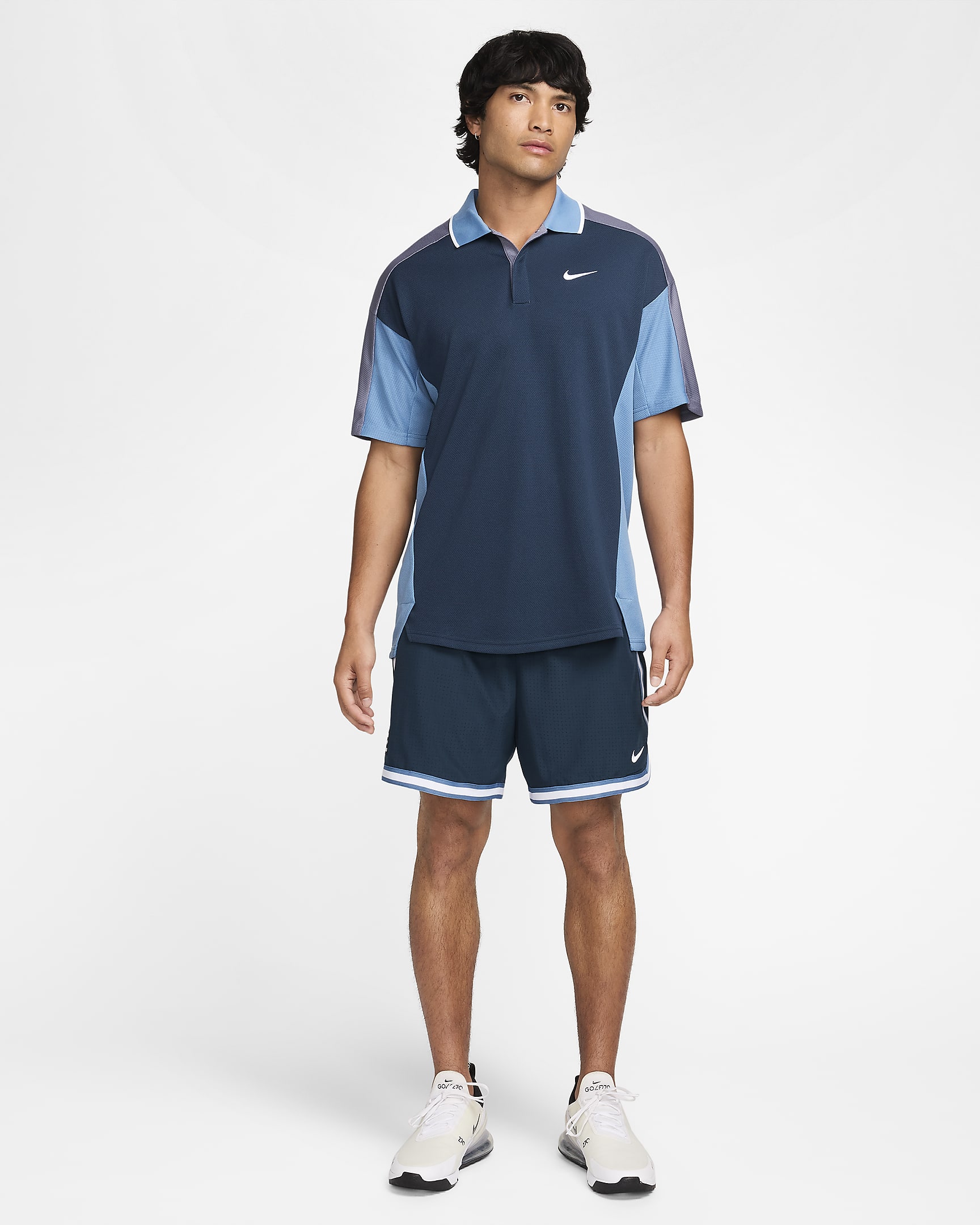 Pánská golfová polokošile Nike Golf Club Dri-FIT - Armory Navy/Light Carbon/Aegean Storm/Bílá