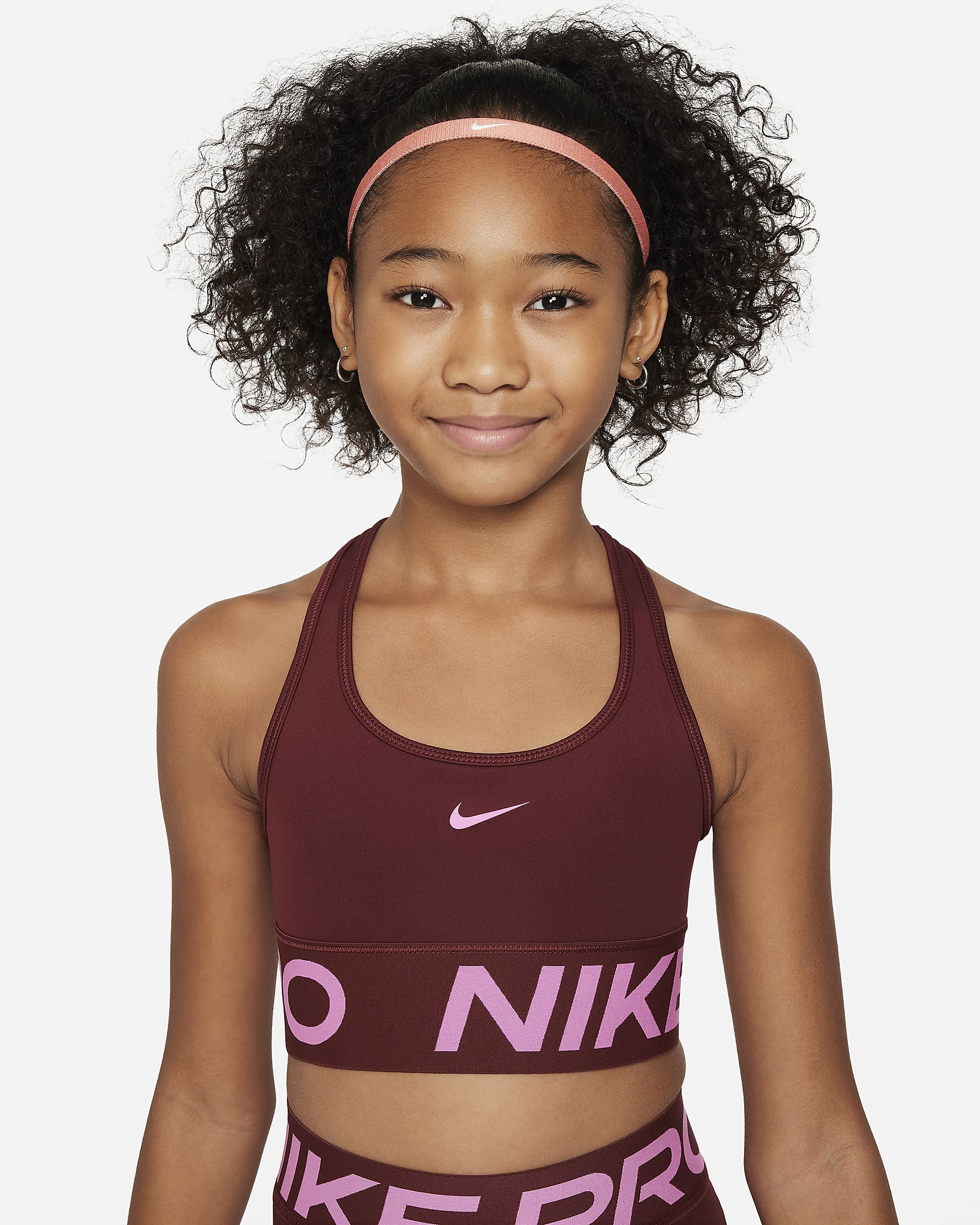 Nike Pro Swoosh Girls' Sports Bra - Dark Team Red/Playful Pink
