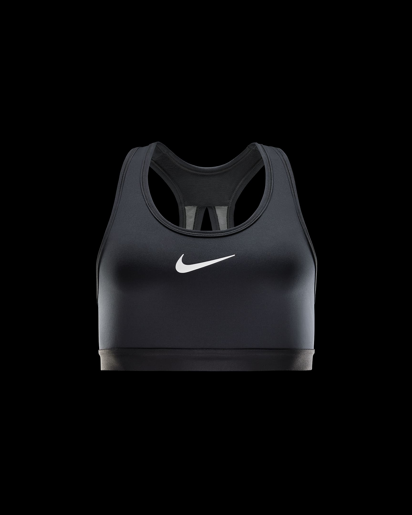 Dámská nastavitelná sportovní podprsenka Nike Swoosh bez vycpávek se silnou oporou - Černá/Iron Grey/Bílá