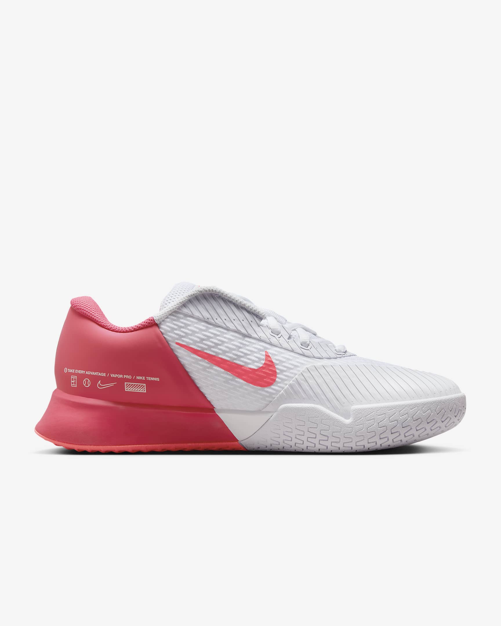 Tenis de tenis para cancha dura para mujer NikeCourt Air Zoom Vapor Pro 2 - Blanco/Rosa margarita/Tinte carmesí/Ponche cálido