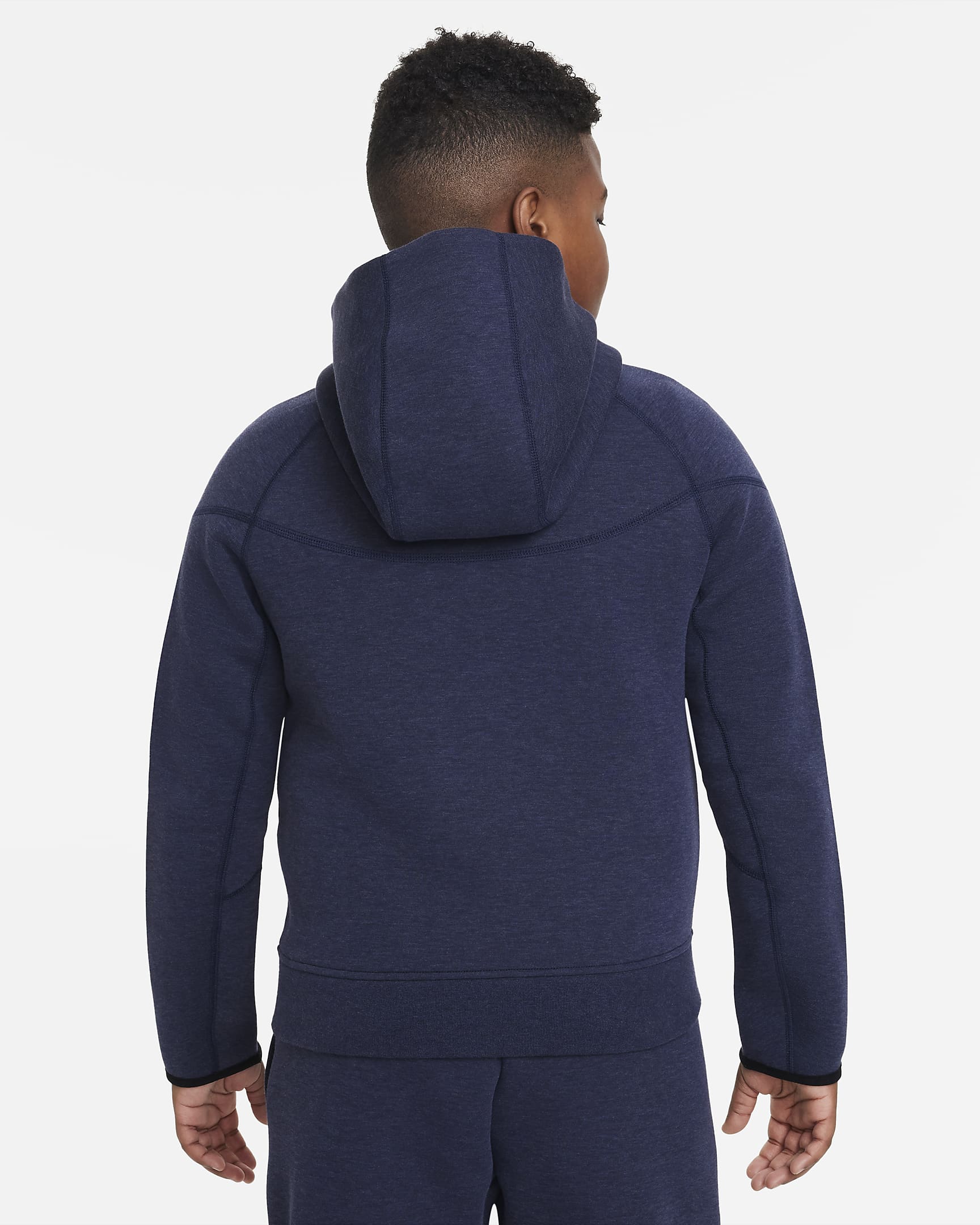 Nike Sportswear Tech Fleece-hættetrøje med lynlås i fuld længde (udvidet størrelse) til større børn (drenge) - Obsidian Heather/sort/sort