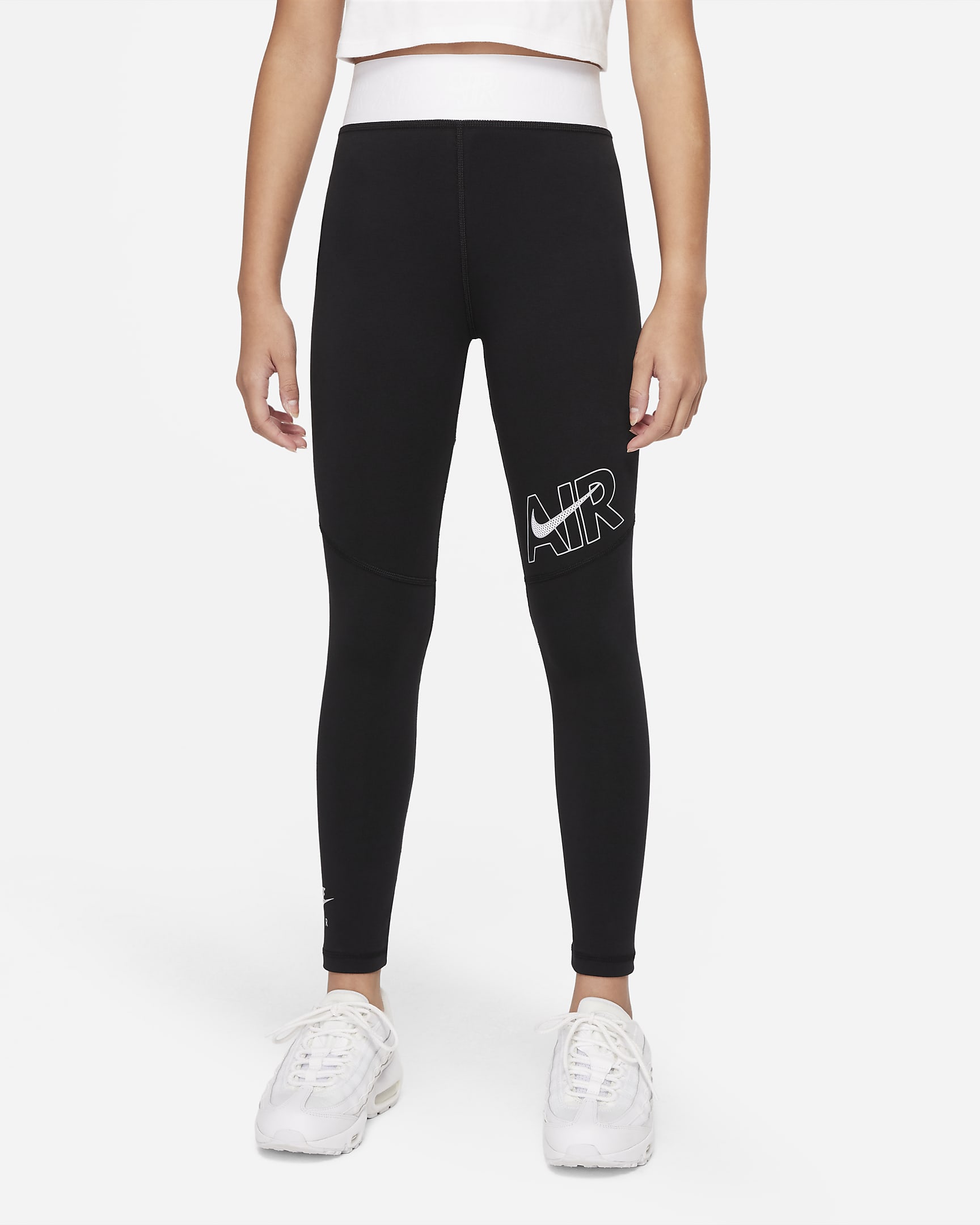 Nike Air Essentials Older Kids' (Girls') Leggings - Black/White/Light Smoke Grey
