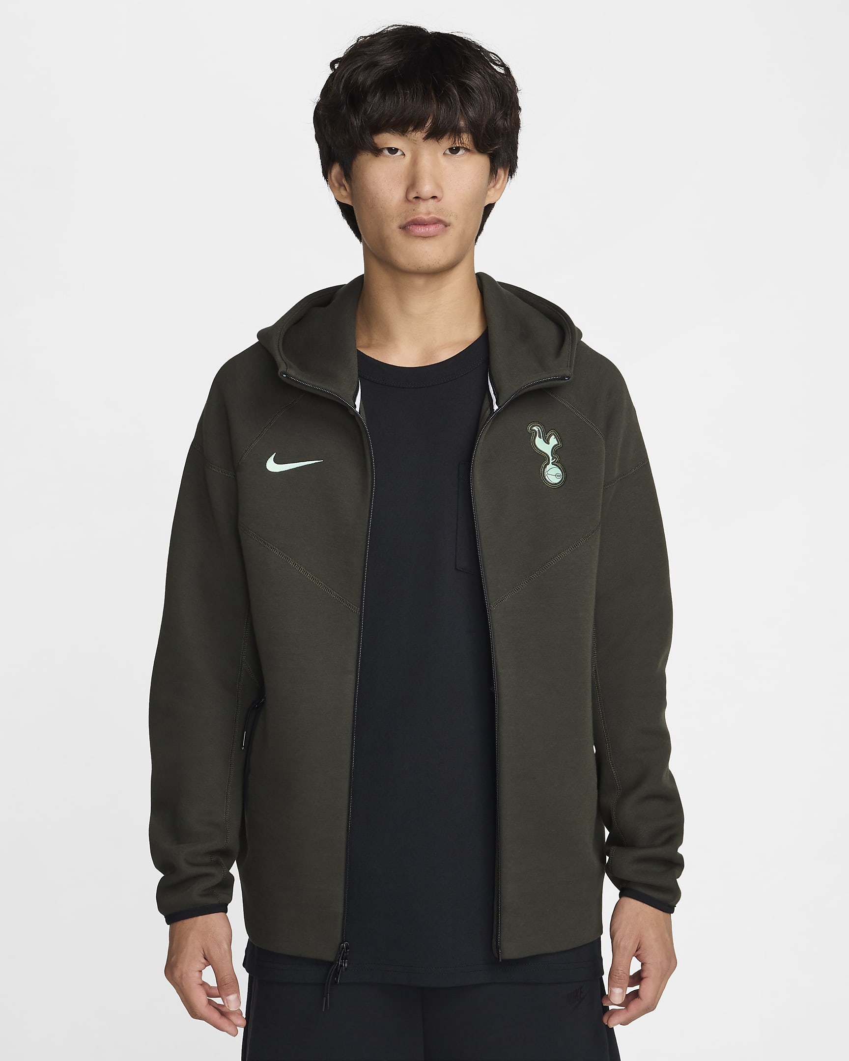 Męska kurtka piłkarska z zamkiem na całej długości Nike Tottenham Hotspur Tech Fleece Windrunner (wersja trzecia) - Sequoia/Enamel Green