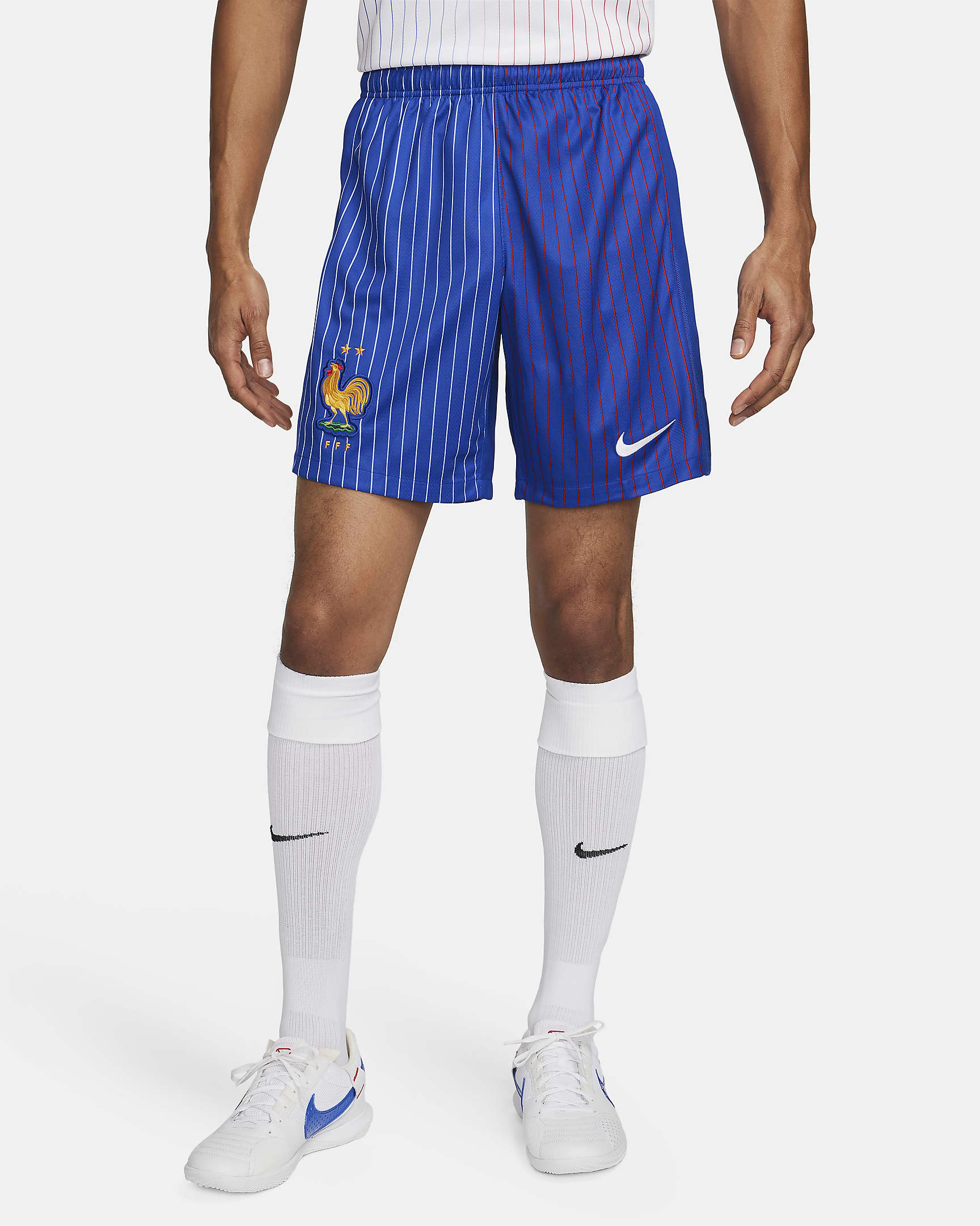 Ανδρικό ποδοσφαιρικό σορτς Nike Dri-FIT Replica εκτός έδρας Γαλλία 2024 Stadium - Bright Blue/University Red/Λευκό/Λευκό