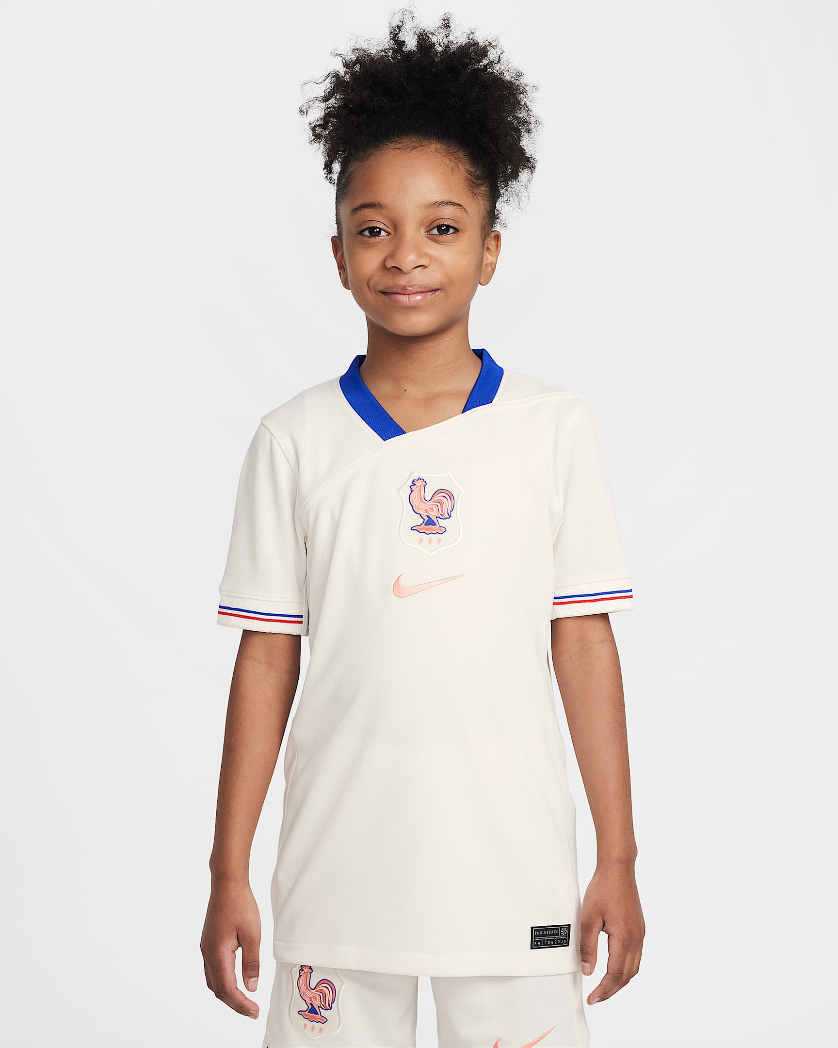 Koszulka piłkarska dla dużych dzieci Nike Dri-FIT FFF Stadium 2025 (drużyna kobiet) (wersja wyjazdowa) – replika - Pale Ivory/Bright Blue/Light Madder Root