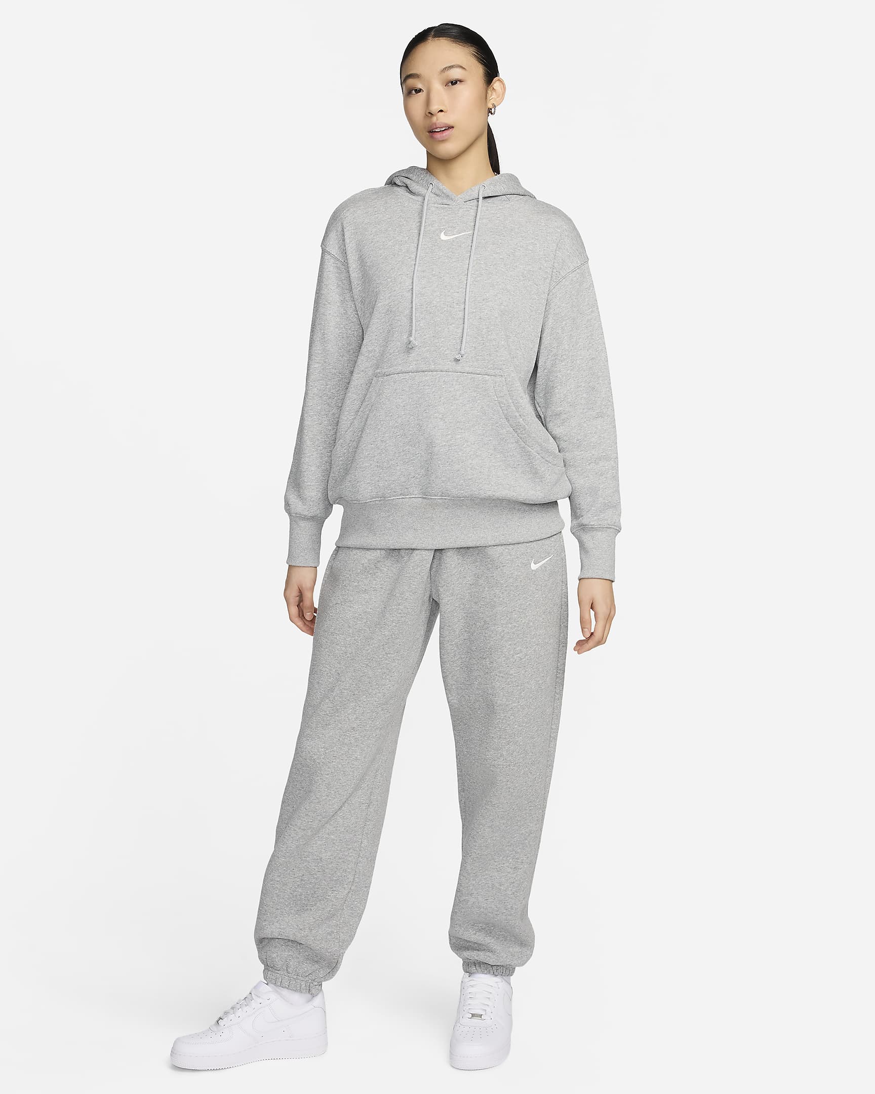 Nike Sportswear Phoenix Fleece Women's Oversized Pullover French Terry Hoodie - Dark Grey Heather/Sail