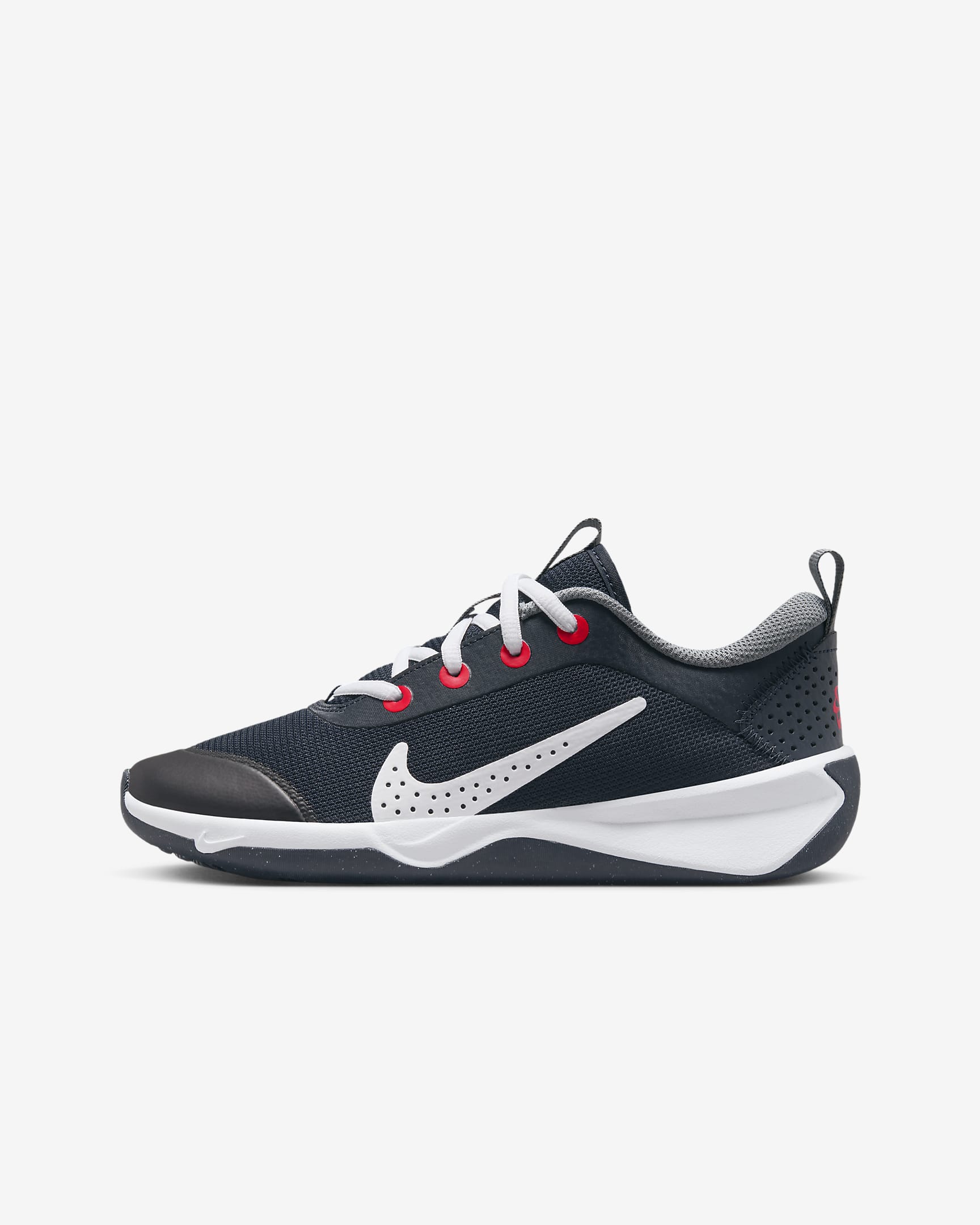 Nike Omni Multi-Court Older Kids' Indoor Court Shoes - Dark Obsidian/Smoke Grey/Bright Crimson/White