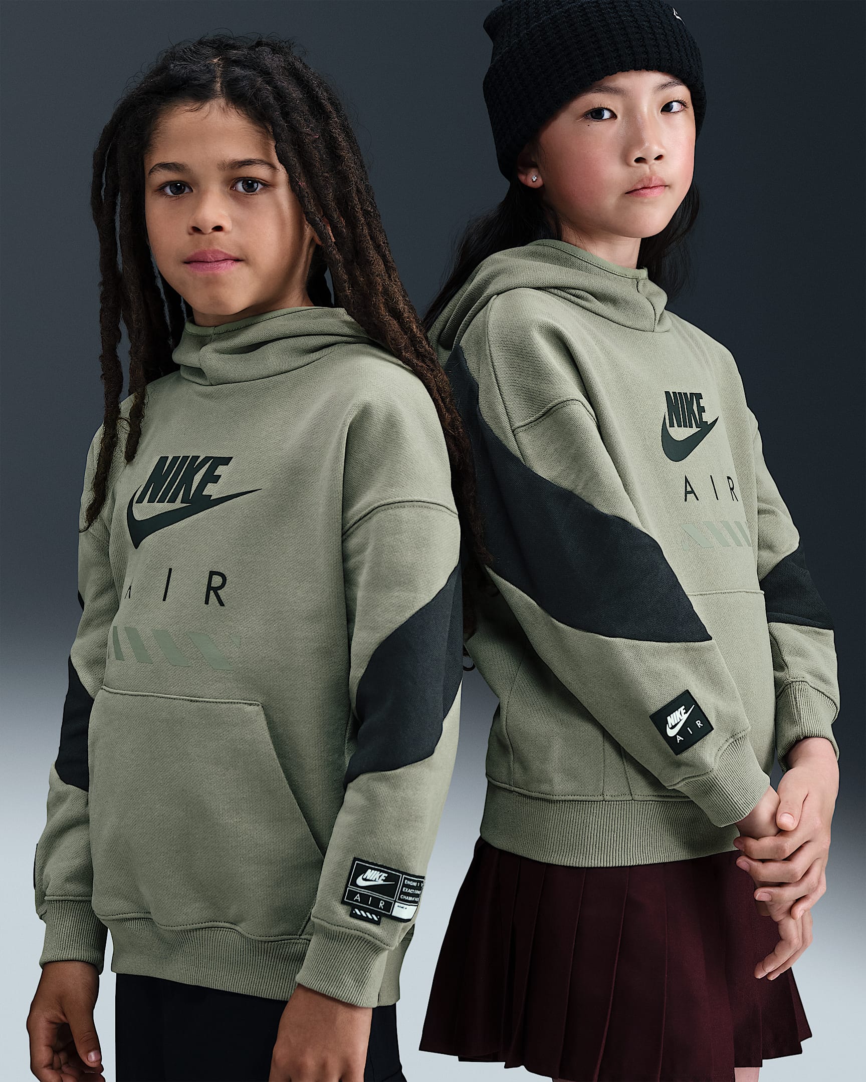 Nike Air Older Kids' Fleece Pullover Hoodie - Light Army/Black/Black