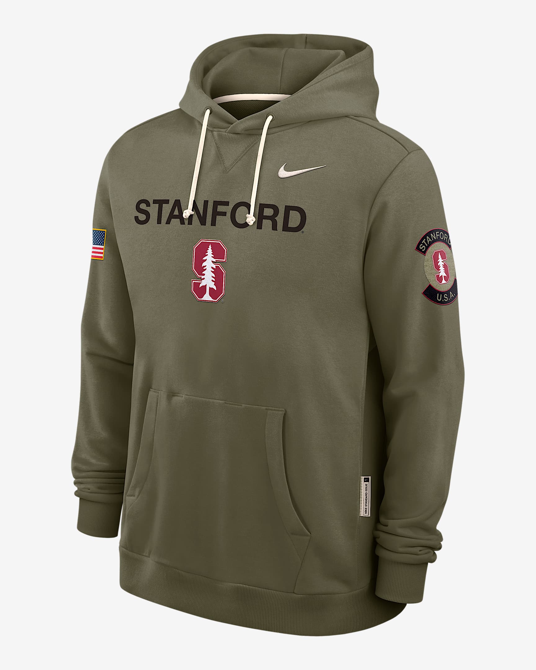 Stanford 2025 Military Appreciation Men's Nike Dri-FIT College Pullover Hoodie - Olive