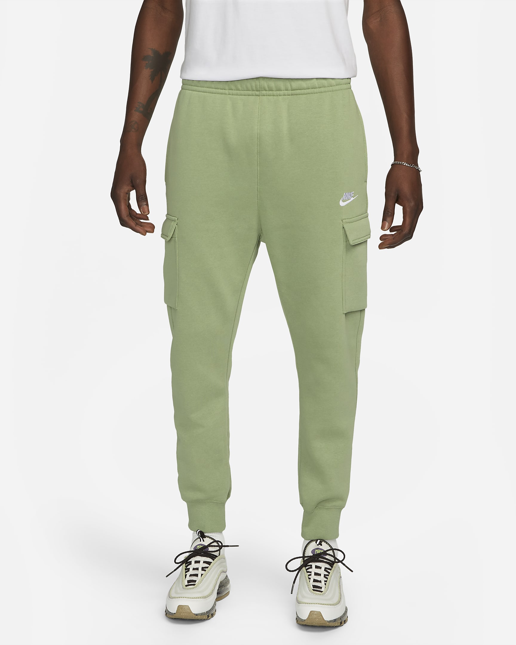 Pants cargo para hombre Nike Sportswear Club Fleece - Verde aceite/Verde aceite/Blanco