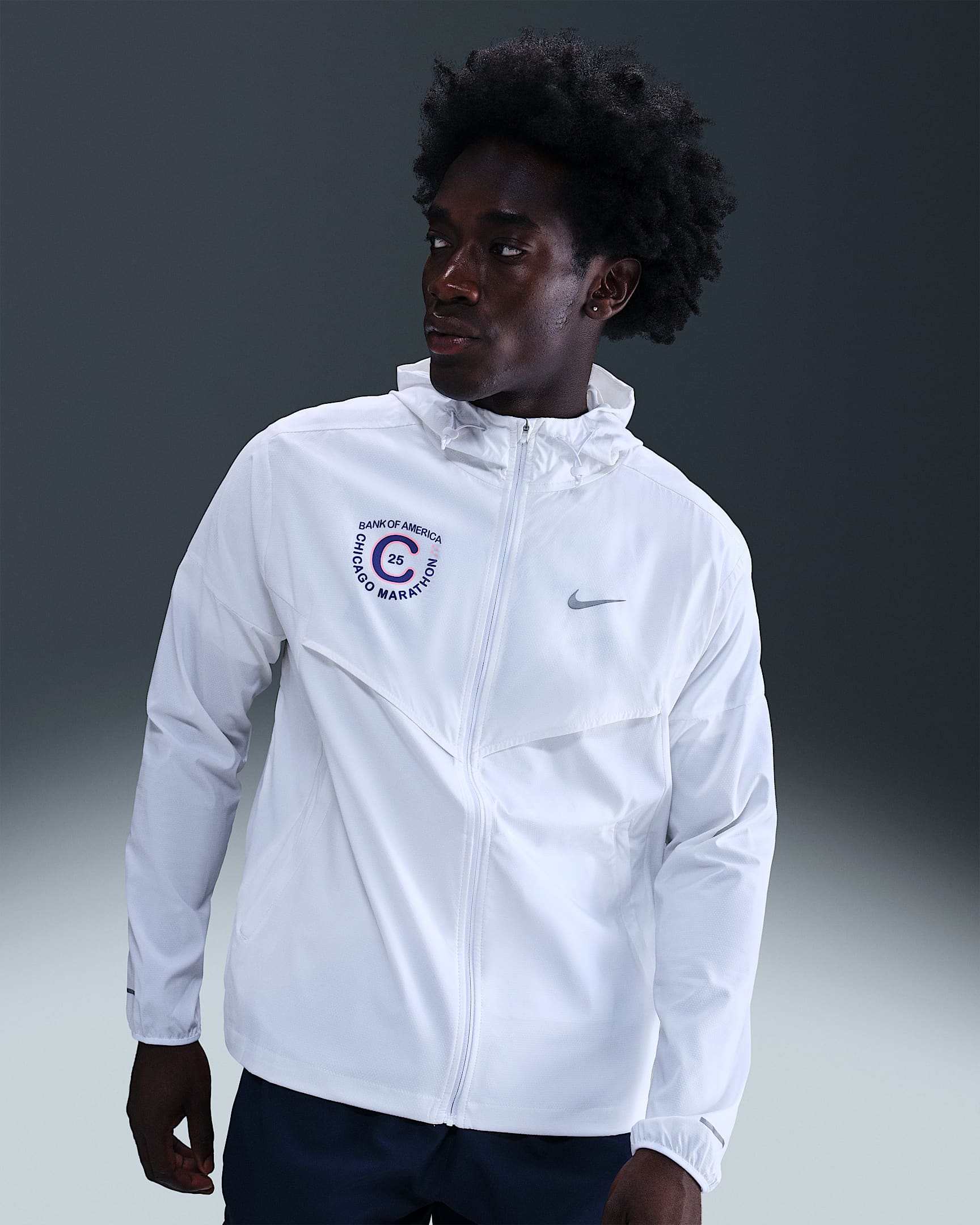 Chamarra de correr con gorro para hombre Nike Impossibly Light - Blanco/Noche intenso