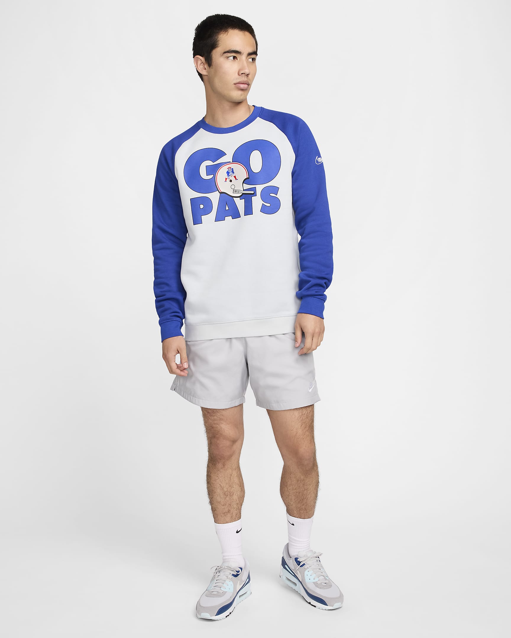 Nike Historic Raglan (NFL Patriots) Men's Sweatshirt - Field Silver/Old Royal/Old Royal