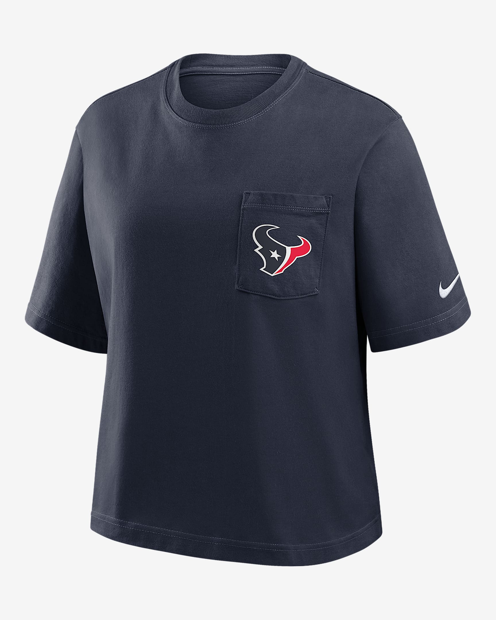 Houston Texans Rewind Pocket Boxy Women's Nike NFL T-Shirt - Navy