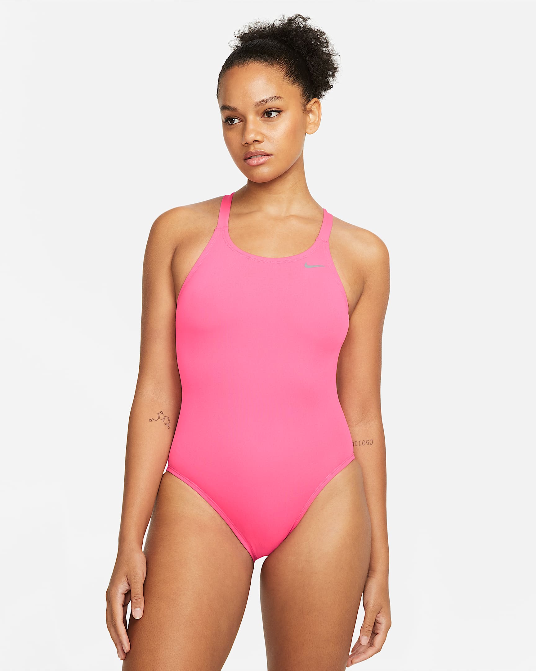 Traje de baño Fastback de 1 pieza para mujer Nike Poly Solid - Hiperrosa/Blanco