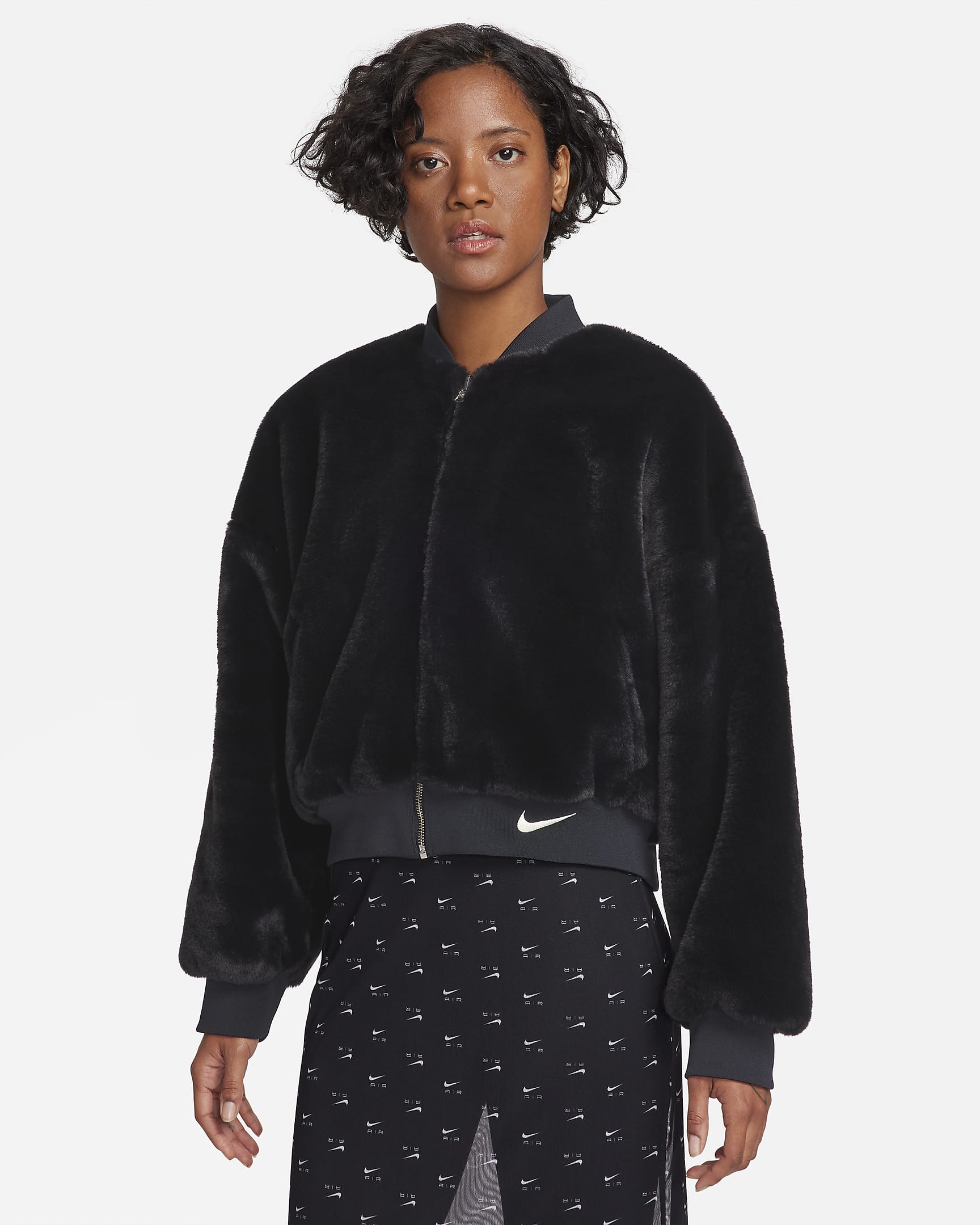 Nike Sportswear Women's Reversible Faux Fur Bomber - Black/Coconut Milk