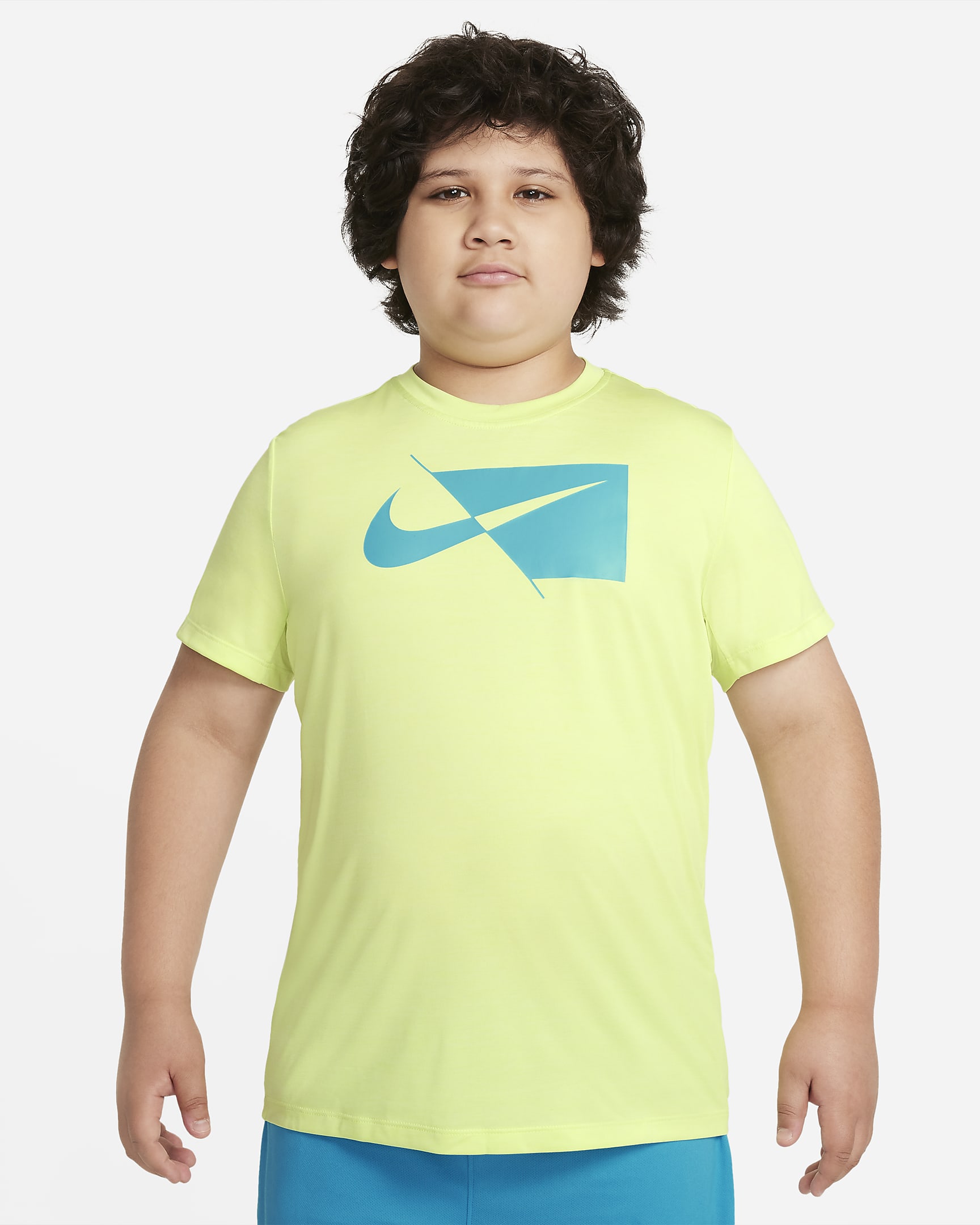 Nike Big Kids' (Boys') Short-Sleeve Training Top (Extended Size) - Lime Ice/Chlorine Blue