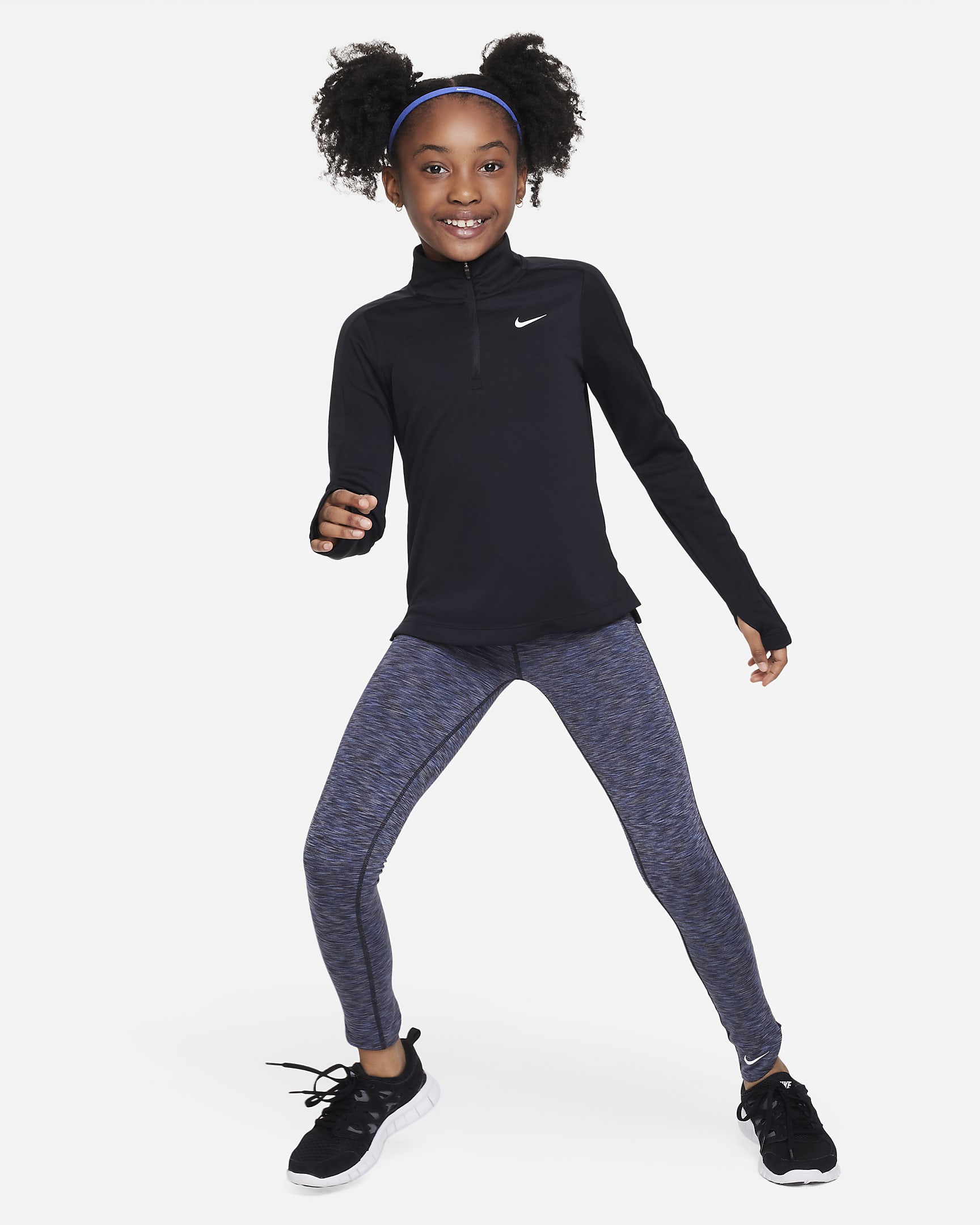 Nike Dri-FIT top met halflange rits en lange mouwen voor meisjes - Zwart/Wit